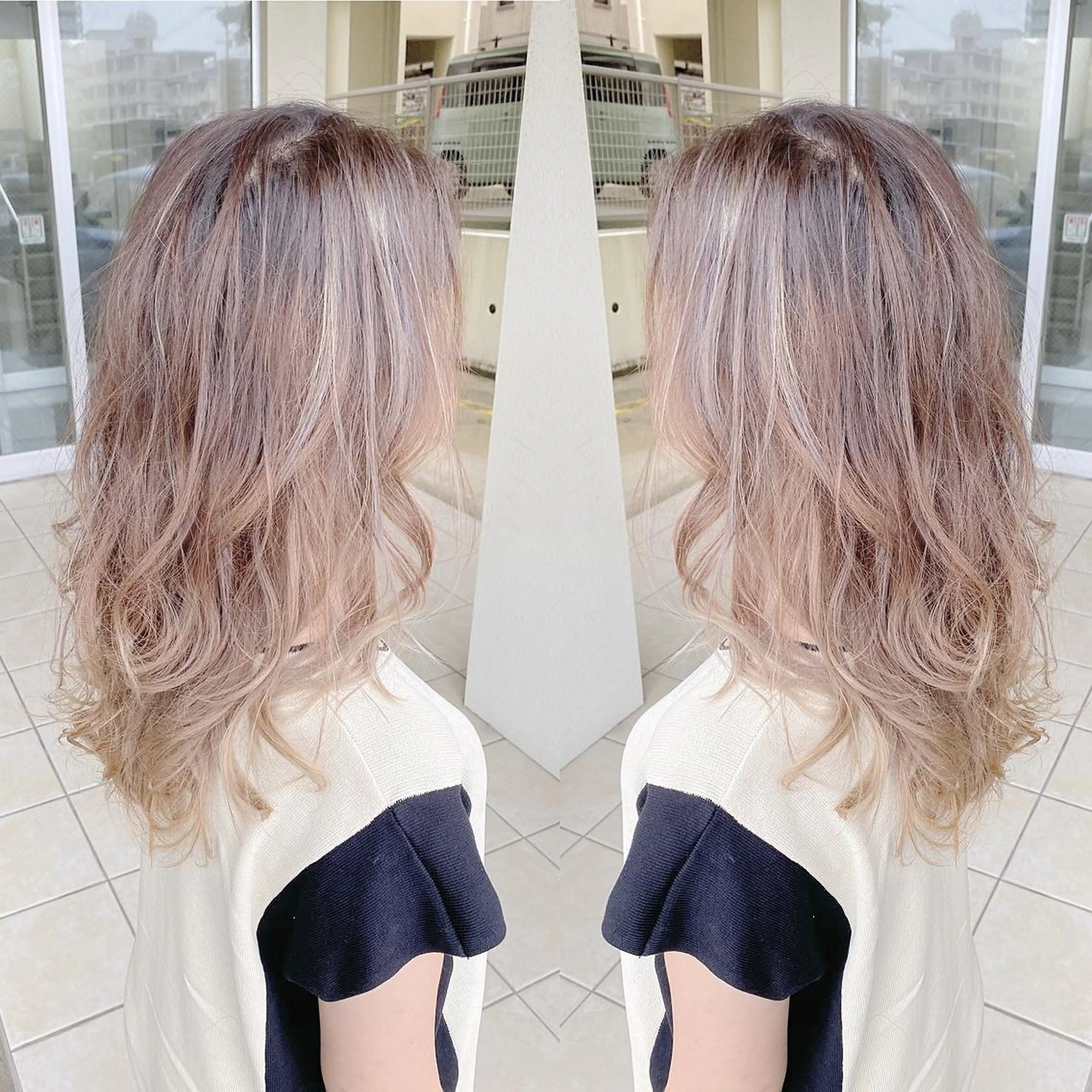 ミディアム カラー バレイヤージュ レイヤーカット カット ヘアカラー grand juteのヘアスタイル