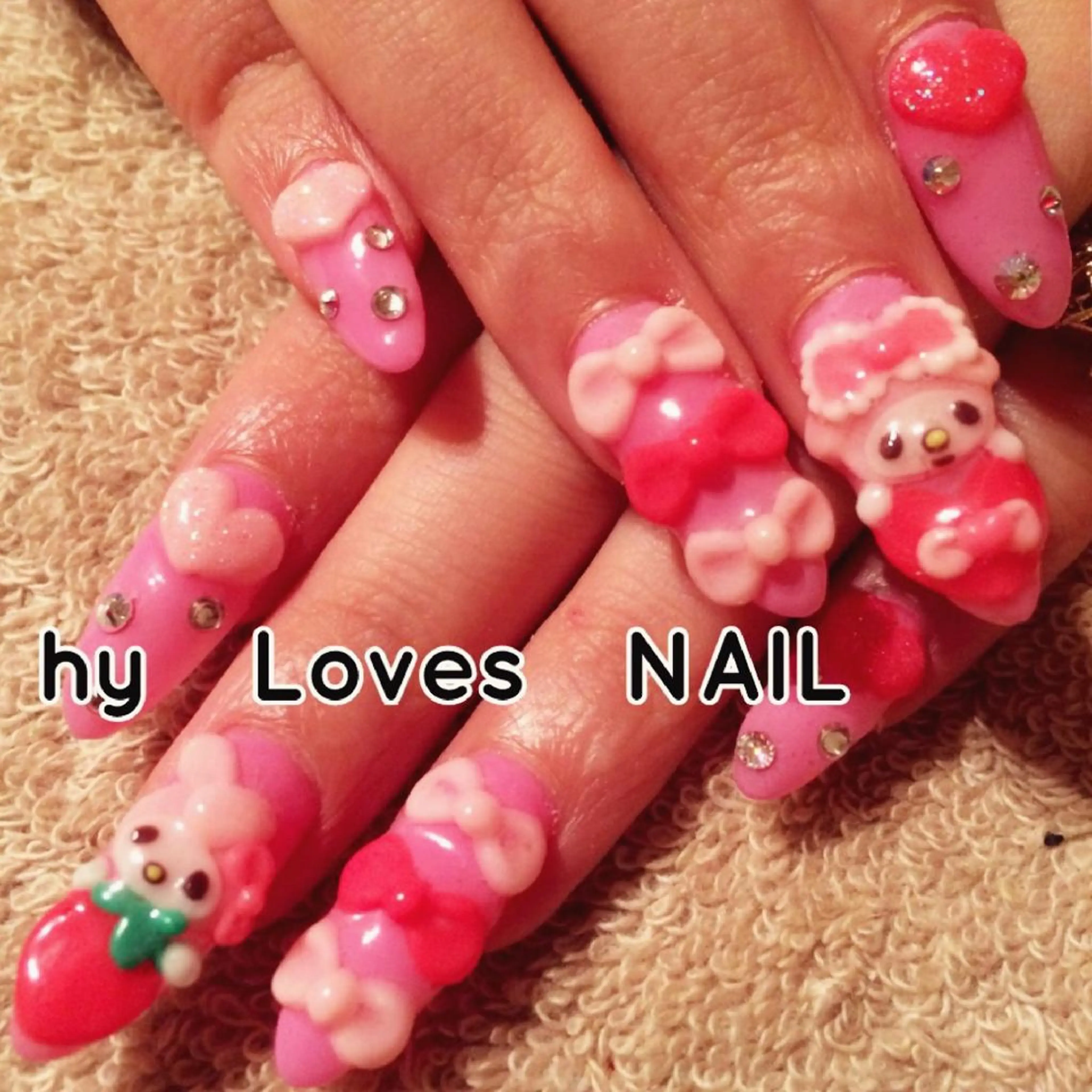ネイル ジェルネイル ハードジェル ハート ロングネイル リボン ハンドネイル よしだ ひろきのネイルデザイン