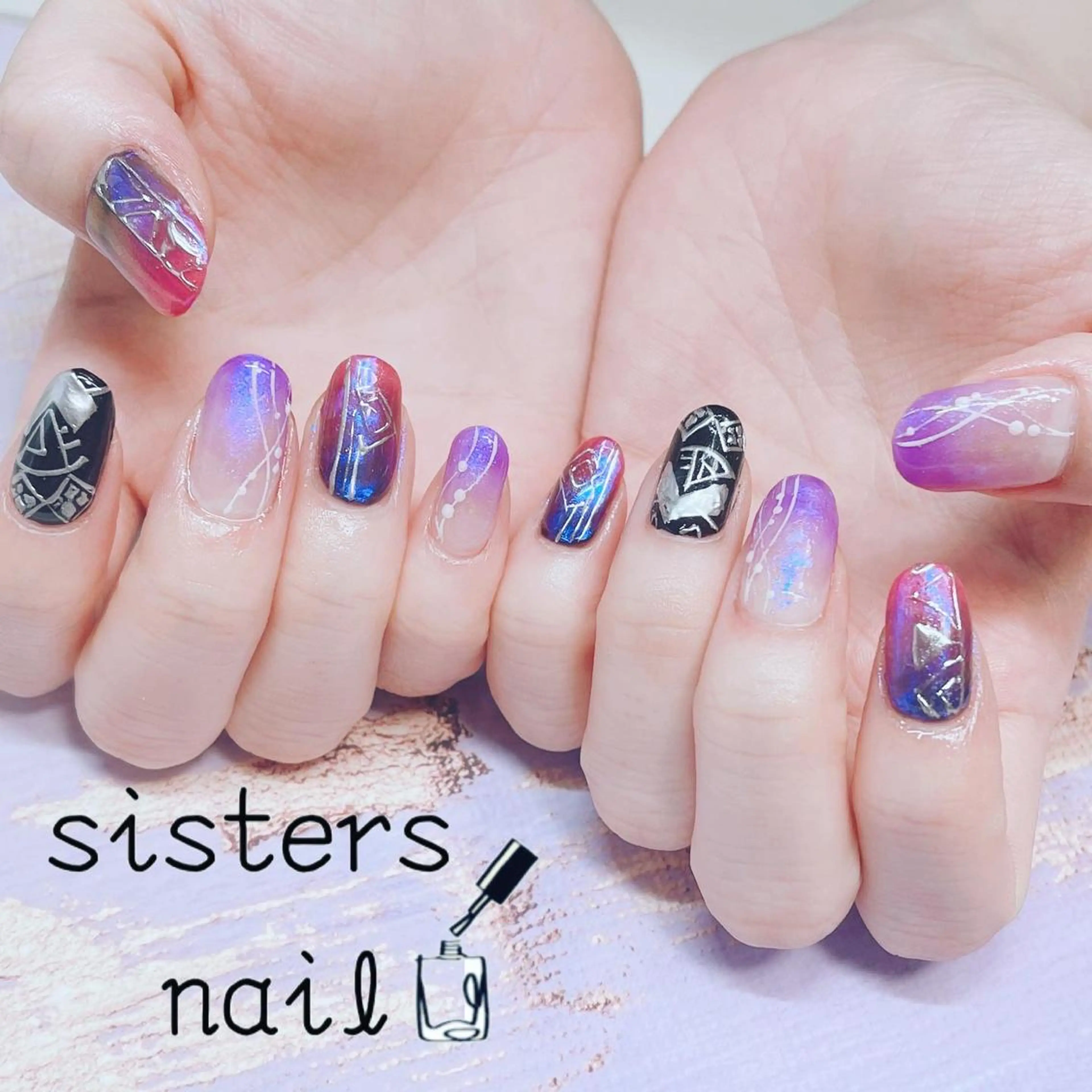 ネイル アートネイル オーロラネイル キラキラネイル ハンドネイル ハンドケア sisters nail.fのネイルデザイン