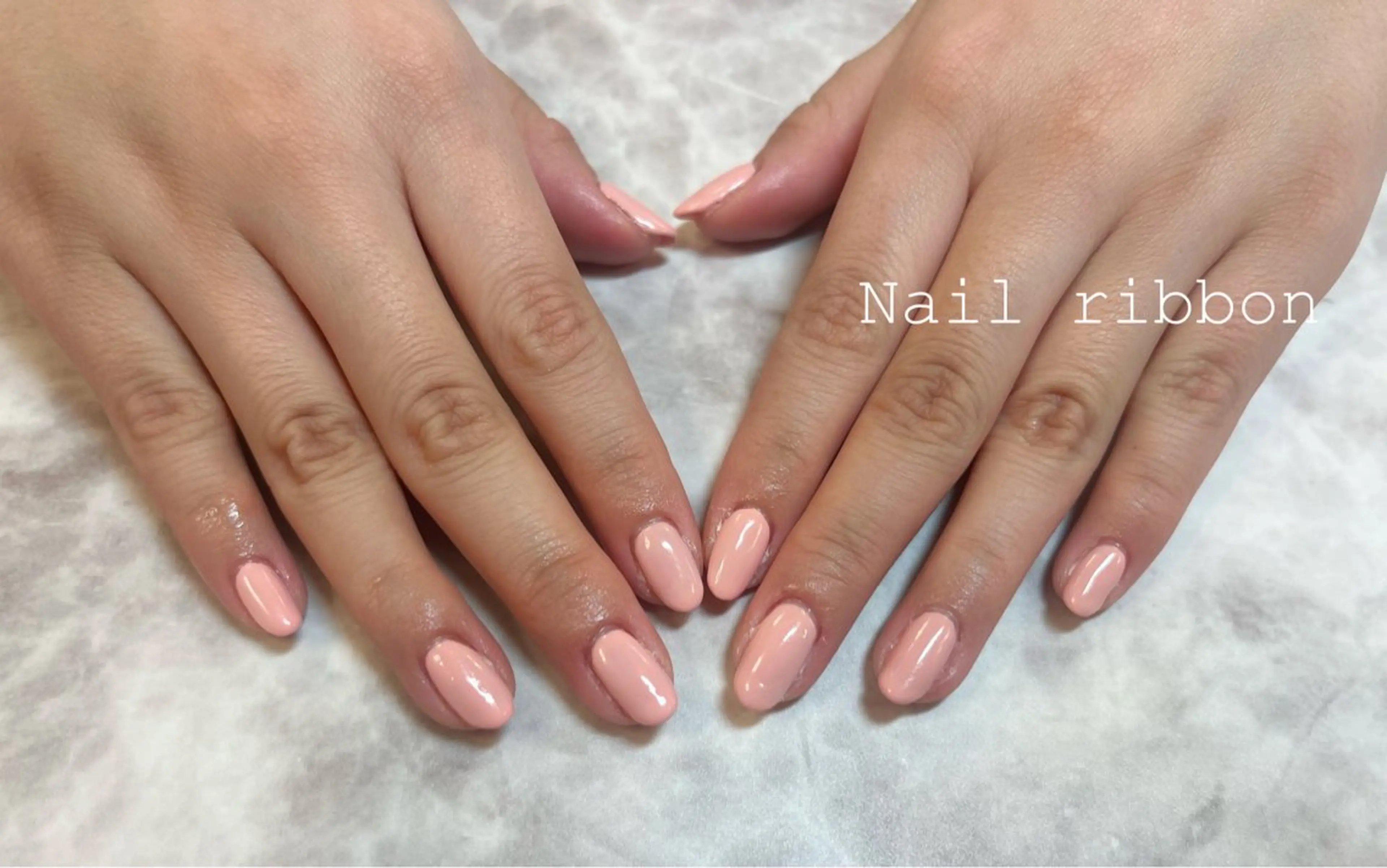 ネイル ワンカラーネイル ピンク ネイルリボン 笠井のネイルデザイン