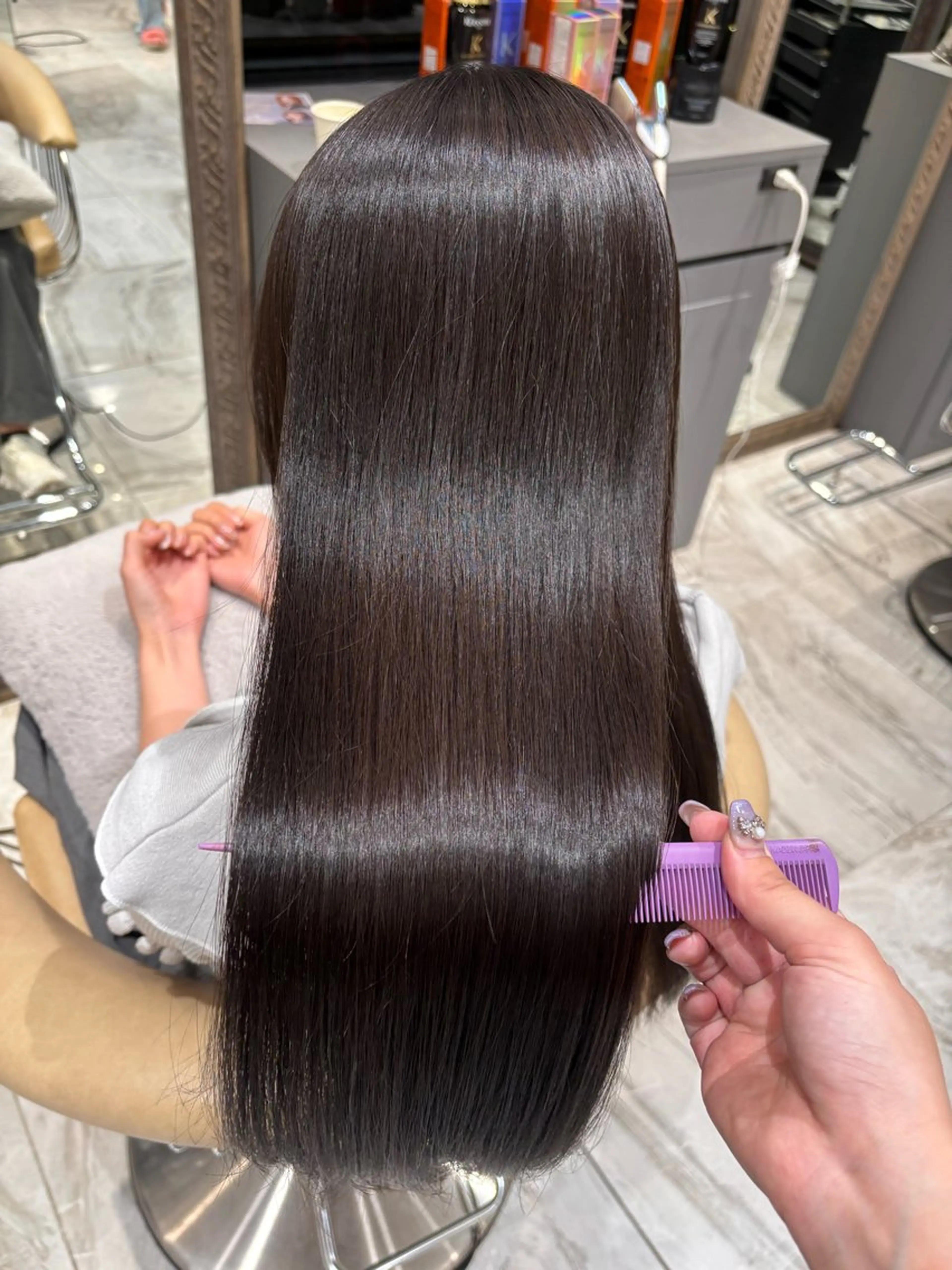 ロング 髪質改善 ヘアカラー 透明感カラー/艶髪 髪質改善/縮毛矯正のヘアスタイル