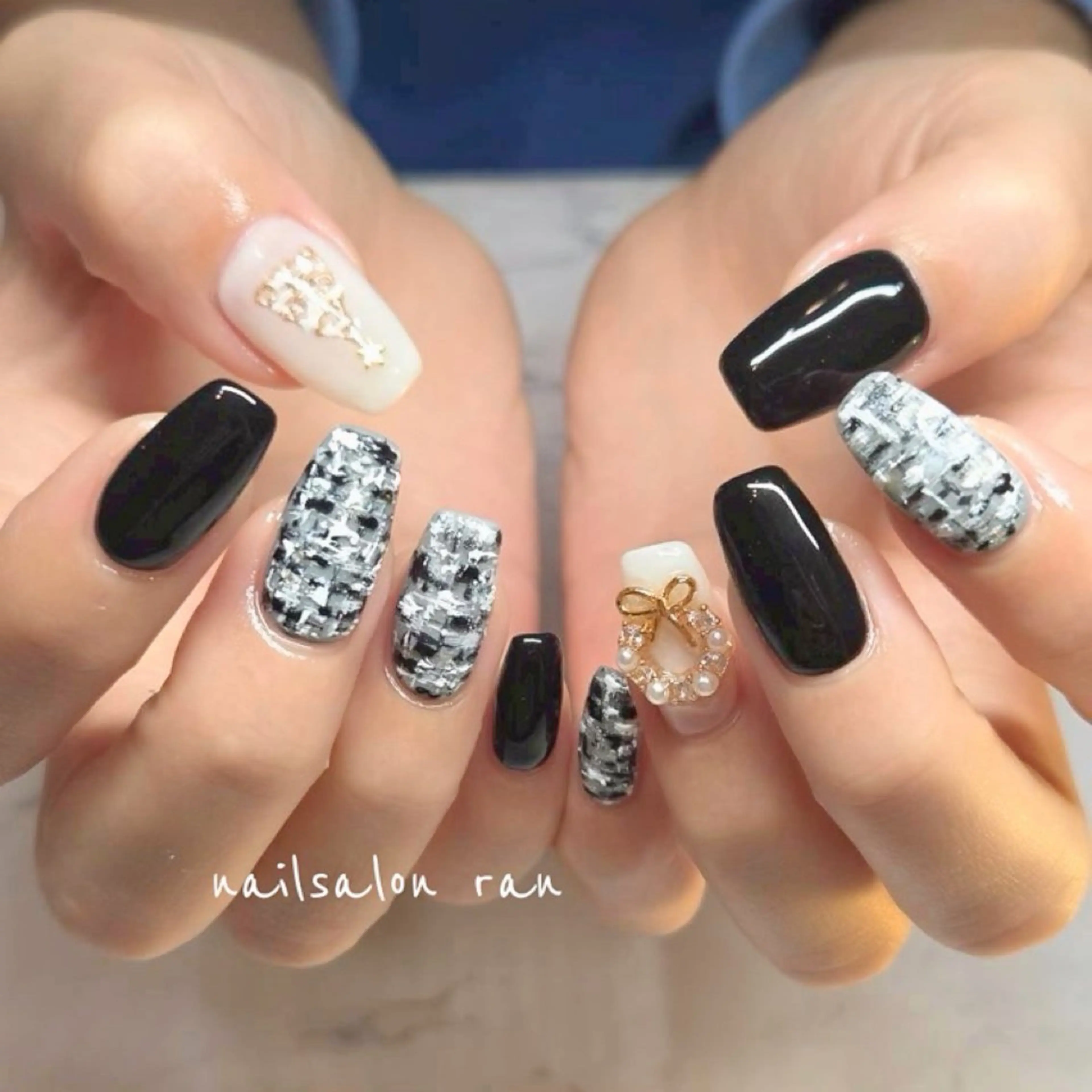 ネイル ツイードネイル 冬ネイル クリスマス ハンドネイル nailsalon ranのネイルデザイン