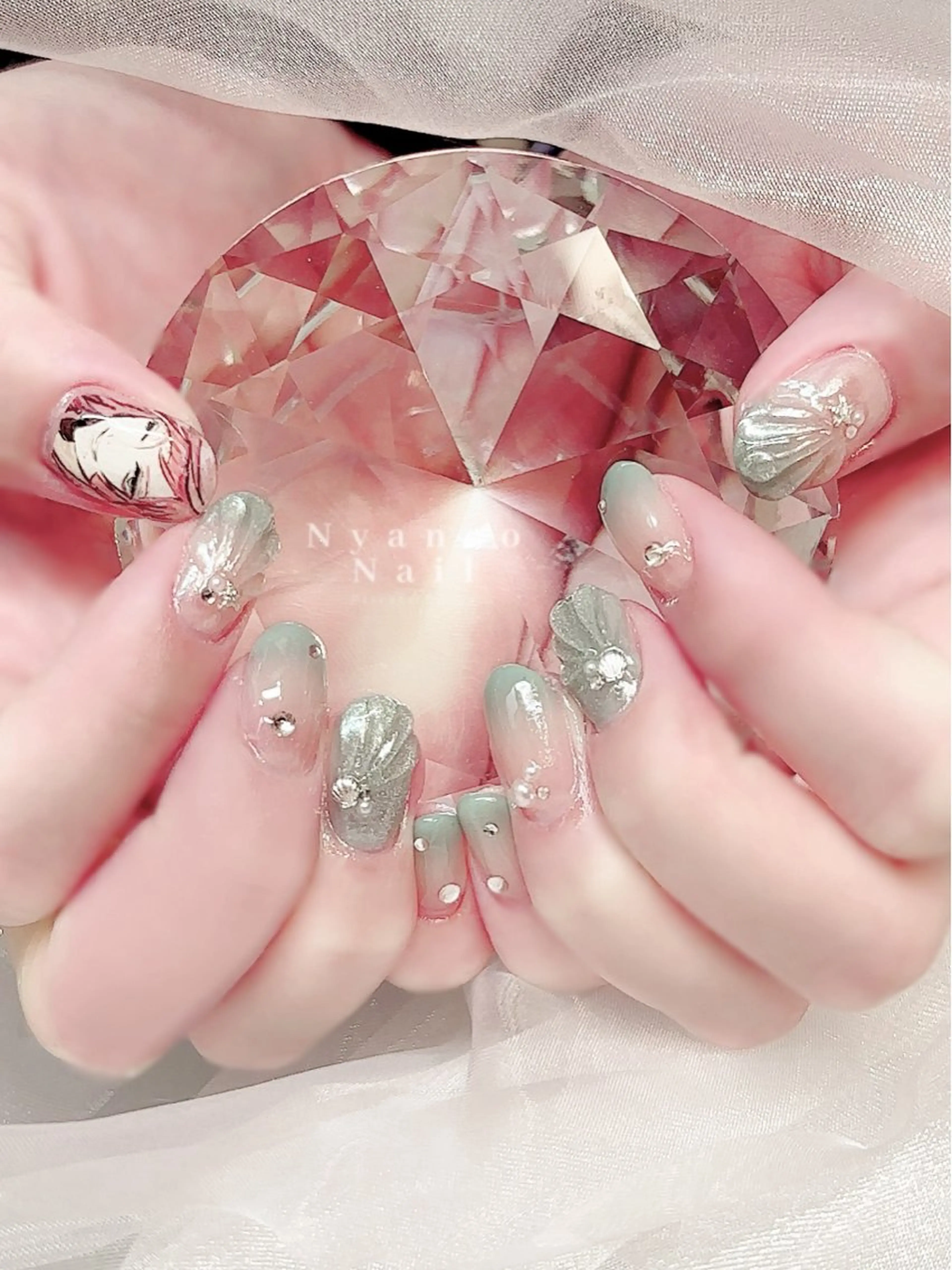 ネイル ジェルネイル キラキラネイル 韓国ネイル マグネットネイル 夏ネイル Nyanco Nailのネイルデザイン