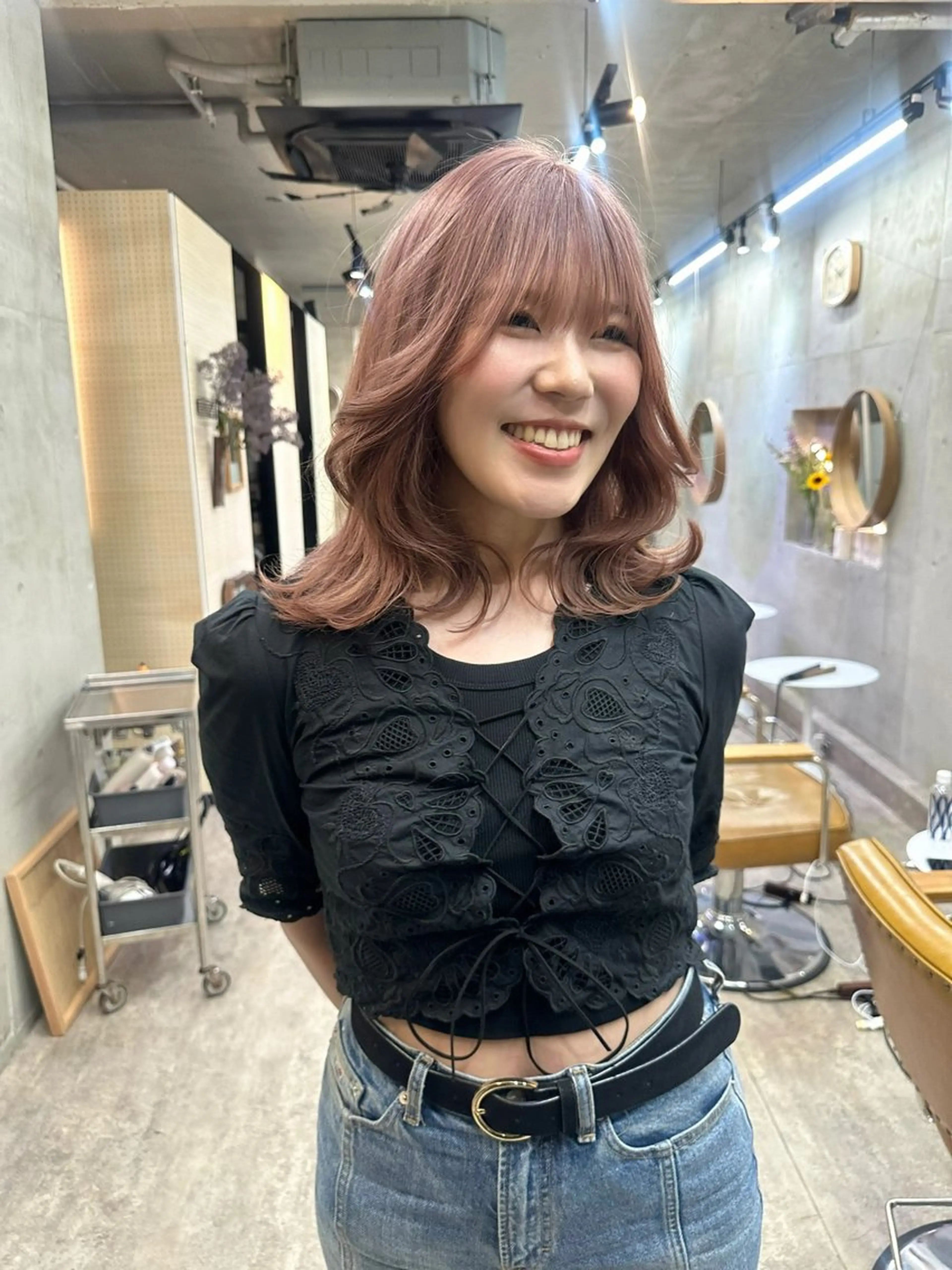 ミディアム カラー ベージュカラー ピンクカラー ピンクベージュ ヘアカラー トリートメント レイヤーカット💫 ／HARUKA🎀のヘアスタイル
