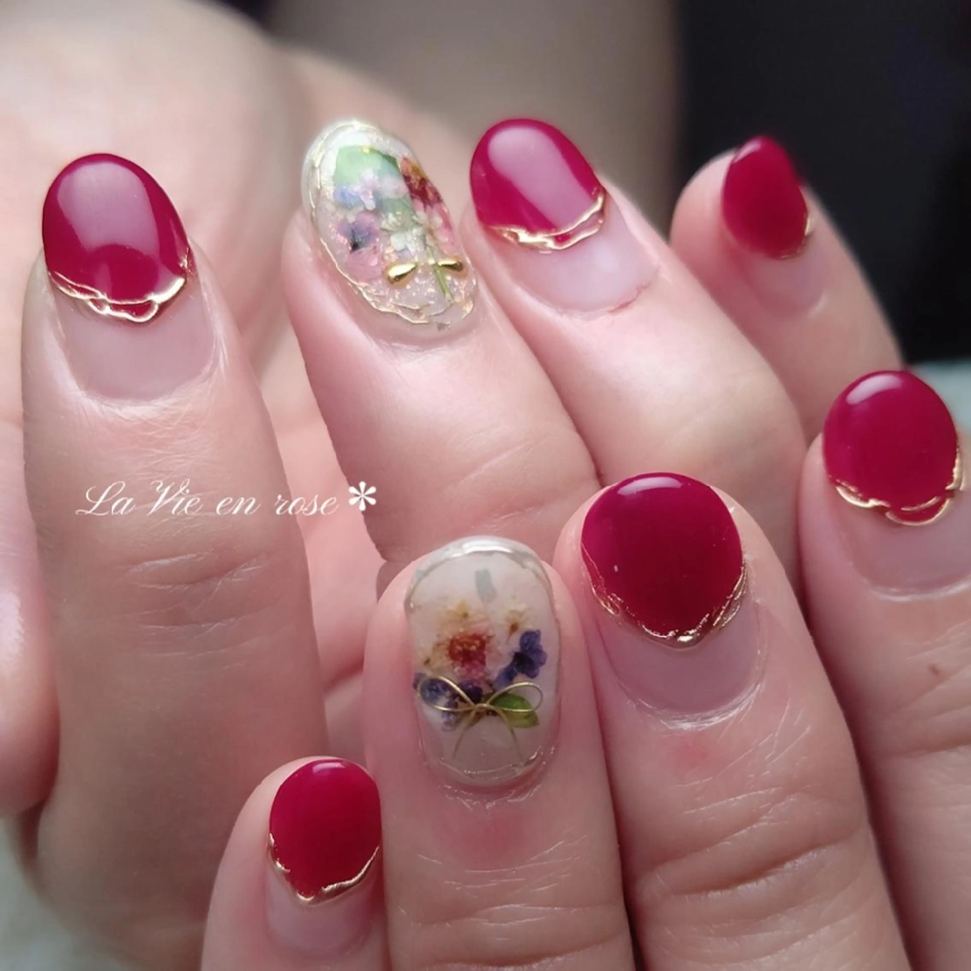 ネイル フラワーネイル ラヴィアン ローズのネイルデザイン