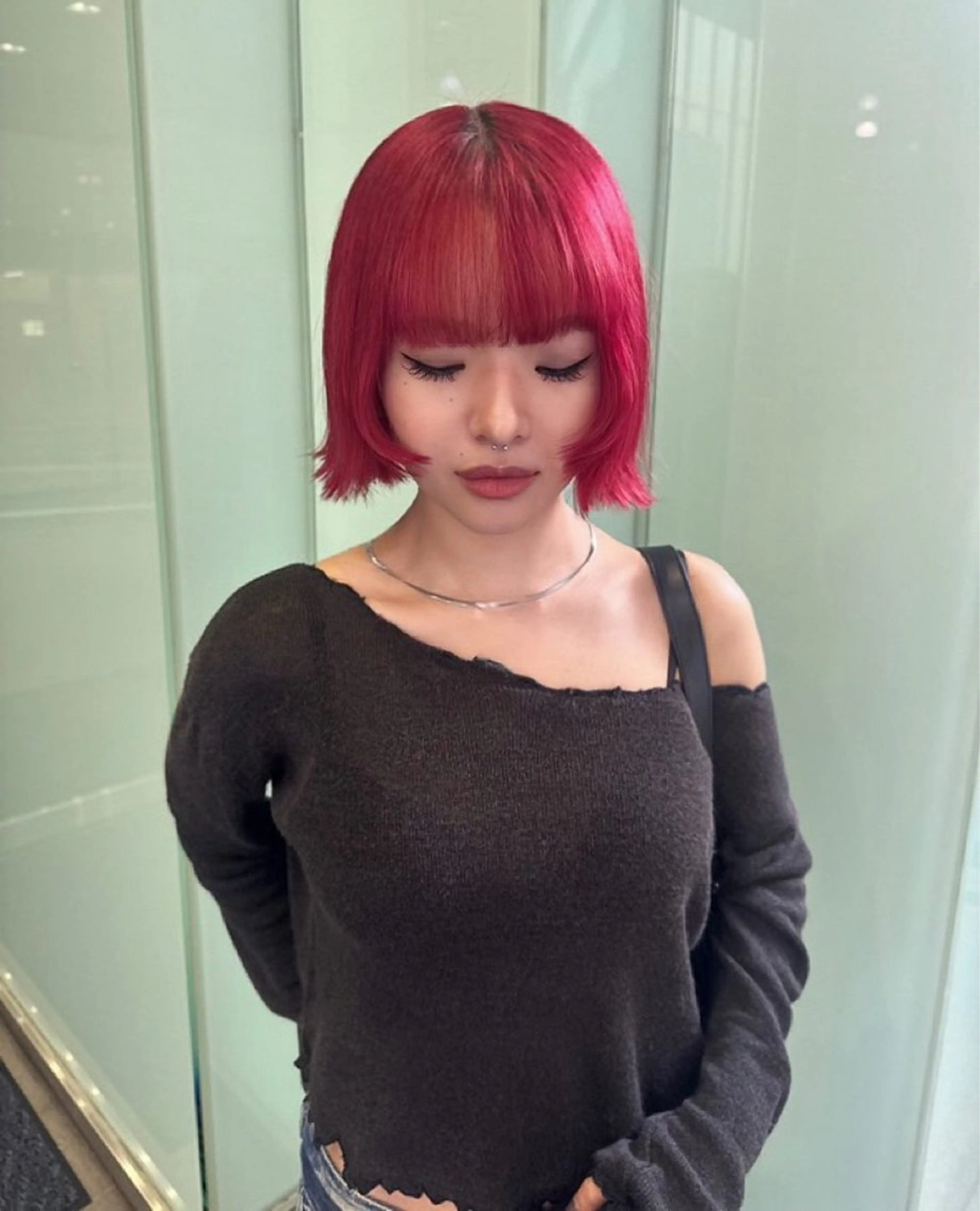 ショート カラー ボブ ヘアカラー トリートメント ヘアセット Momoka🪷 /ご予約はインスタへのヘアスタイル