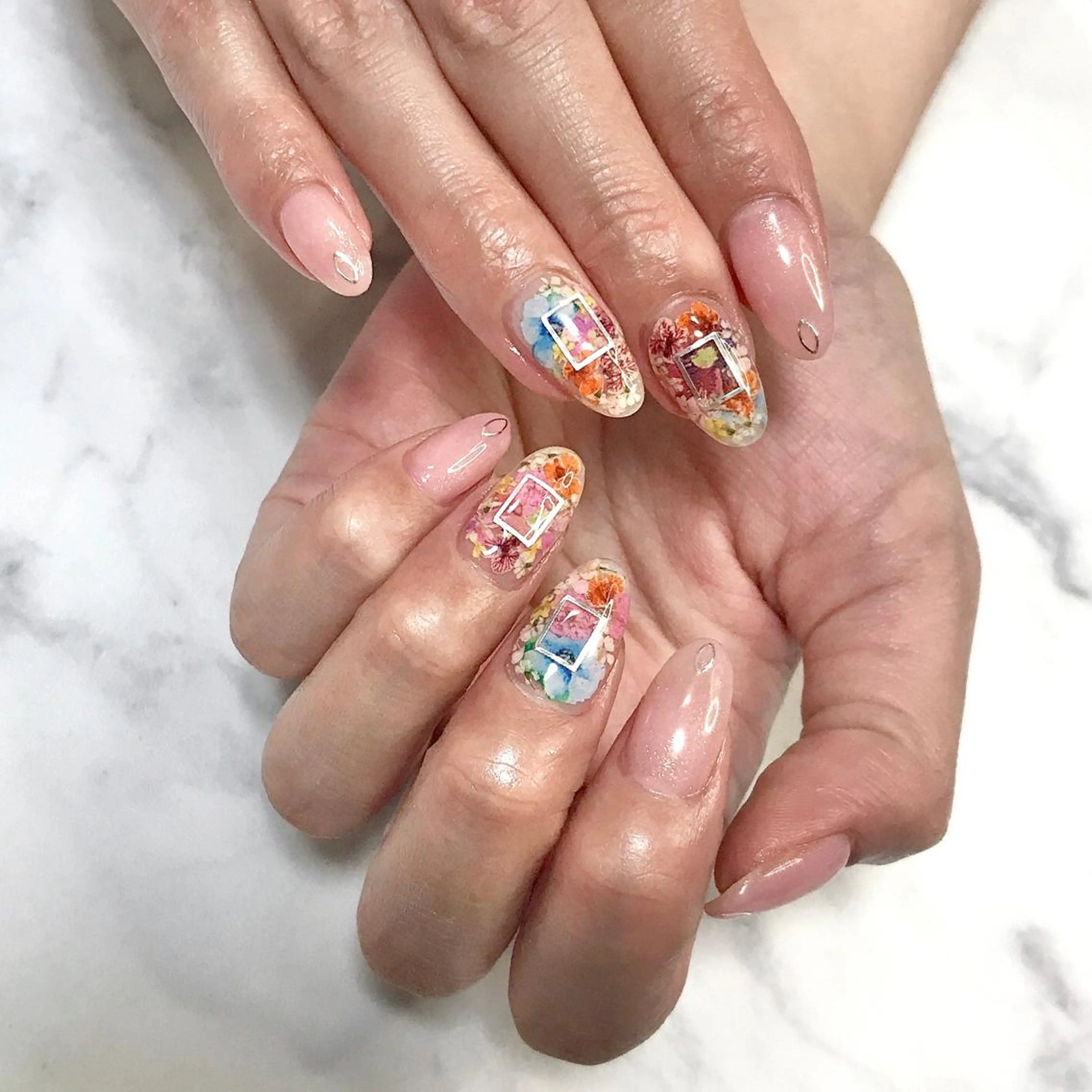 ネイル クリアネイル フラワーネイル ワンカラーネイル ステラ marikominoのネイルデザイン