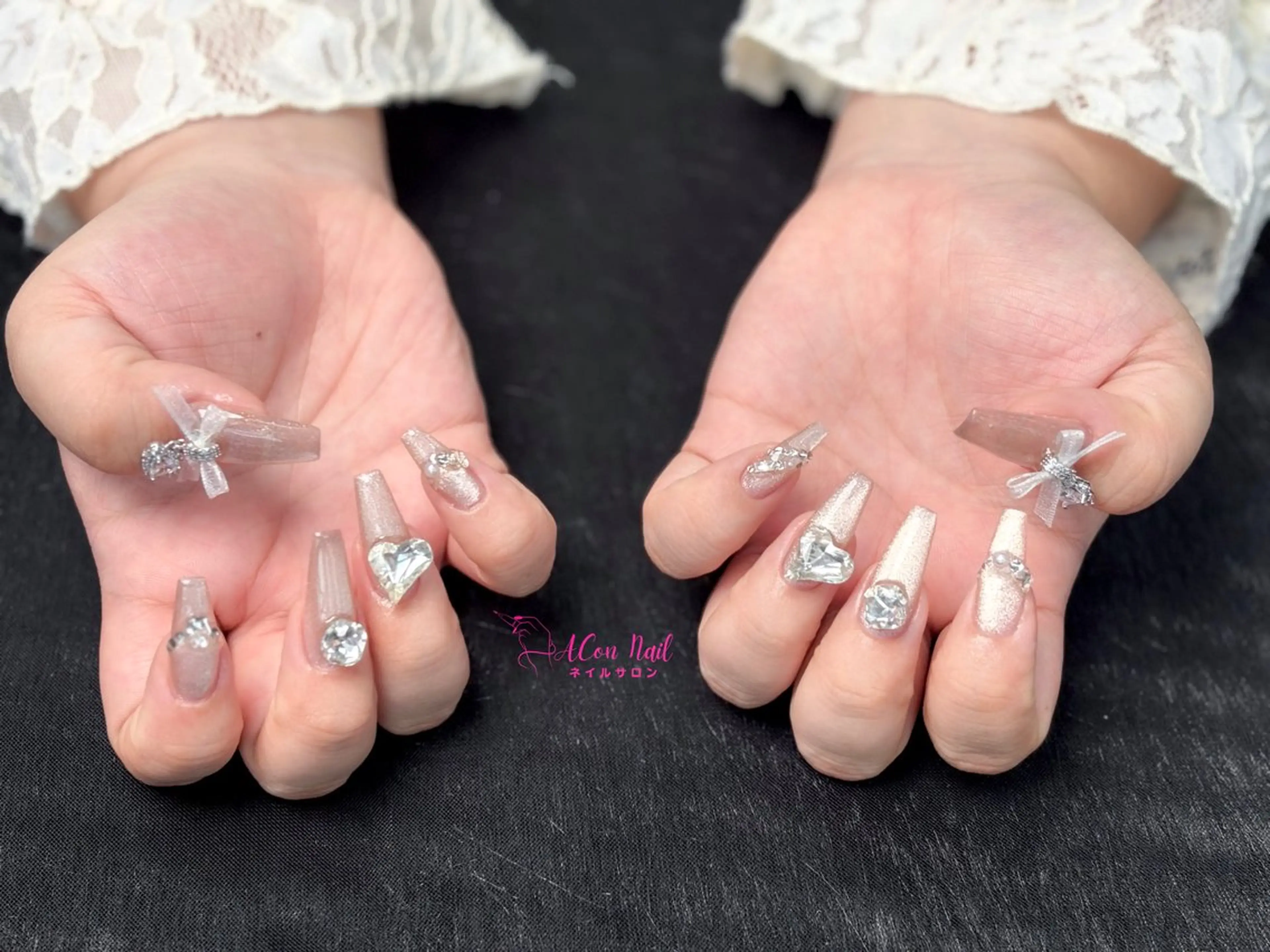 ネイル 桜ネイル 長さ出し フラワーネイル フレンチネイル ジェルネイル ハンドネイル AConNailSalon所属・ACon NailSalonのネイルデザイン