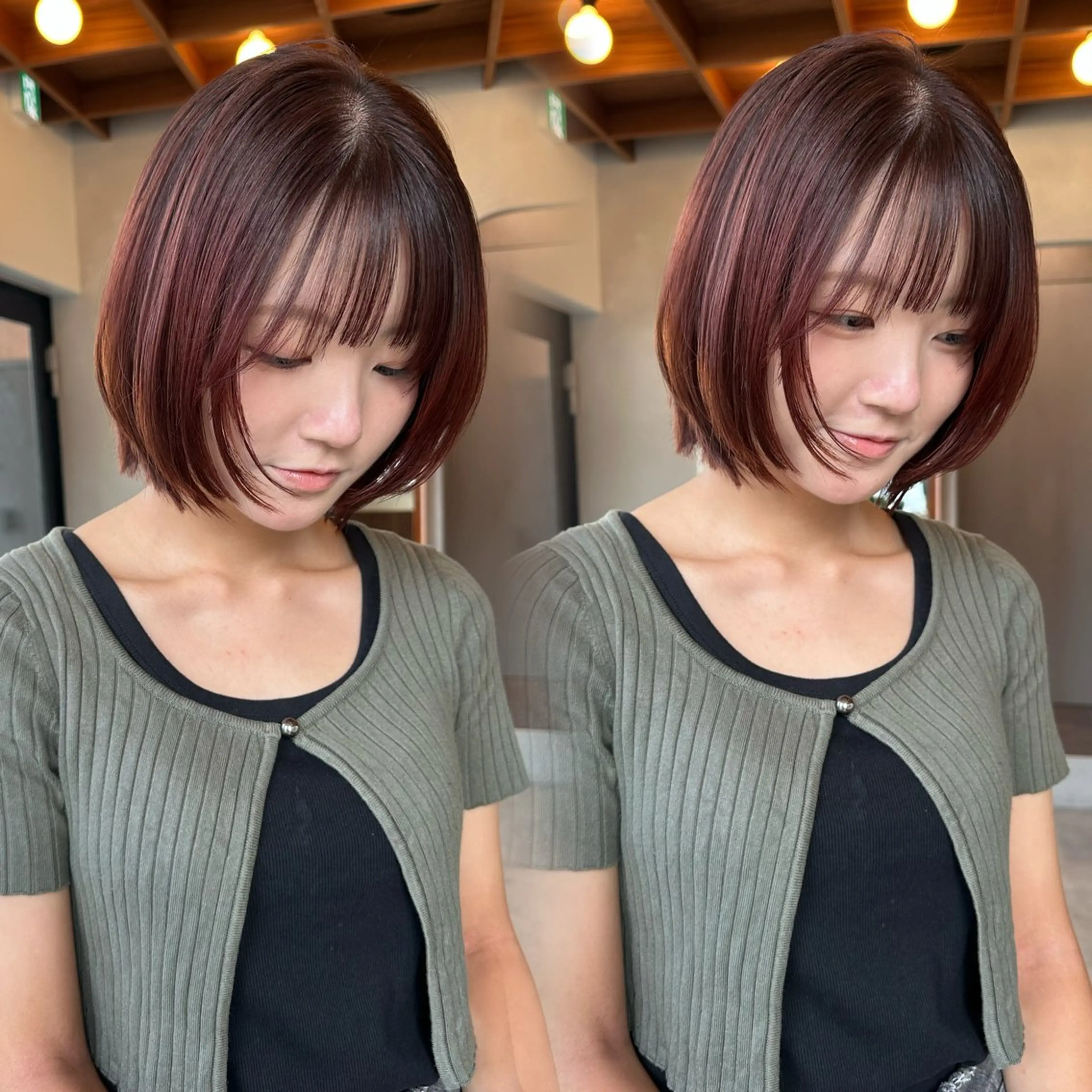 ミディアム カット ヘアカラー トリートメント ボブ/縮毛矯正/艶 カラーボブ/Yukiのヘアスタイル