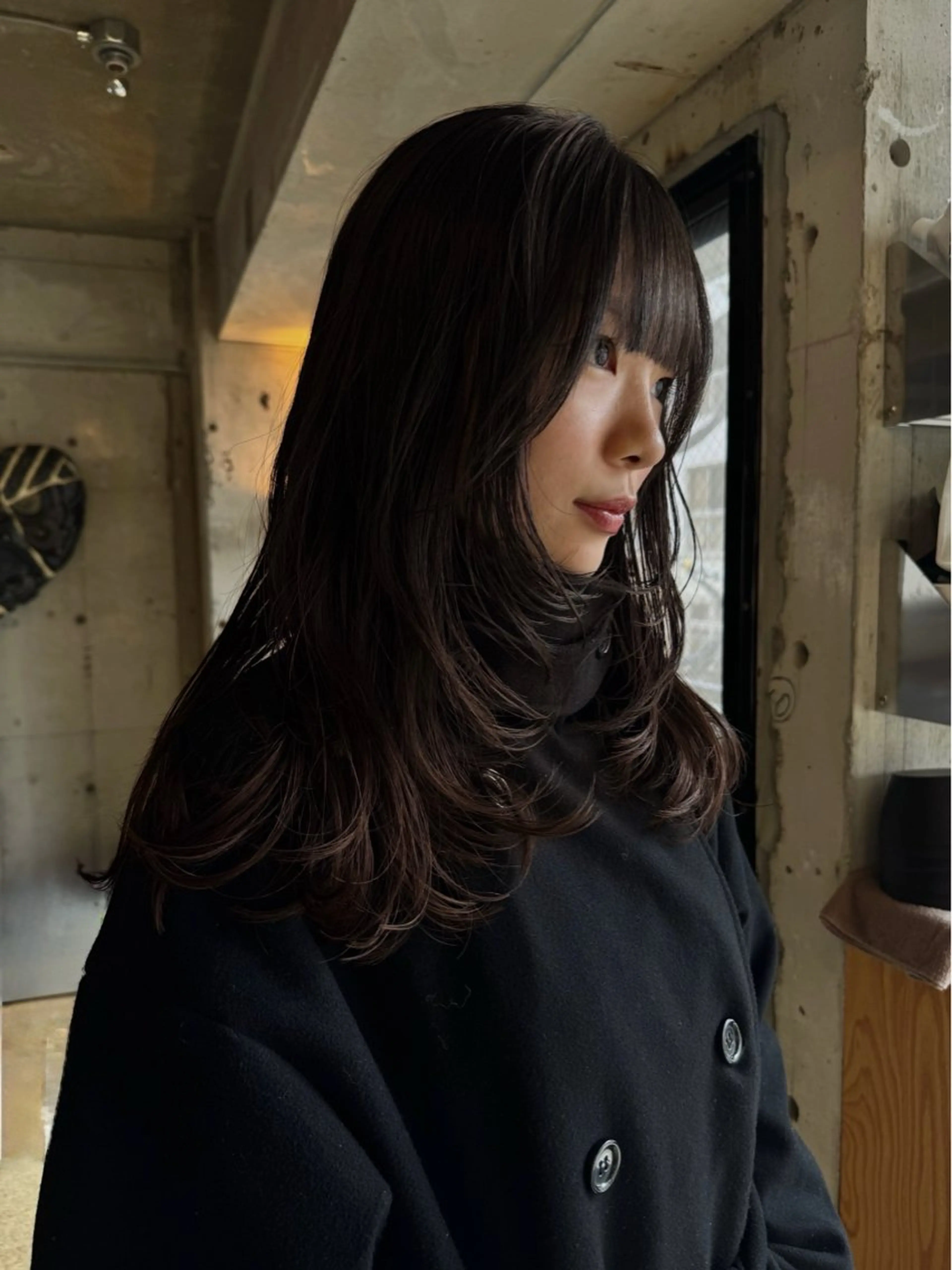 ロング カラー パーマ 切りっぱなしボブ ロングレイヤー ボブ 顔まわりレイヤー 顔周りカット カット ENO港北ニュータウン所属・YOKO/レイヤー カット/センター南のヘアスタイル