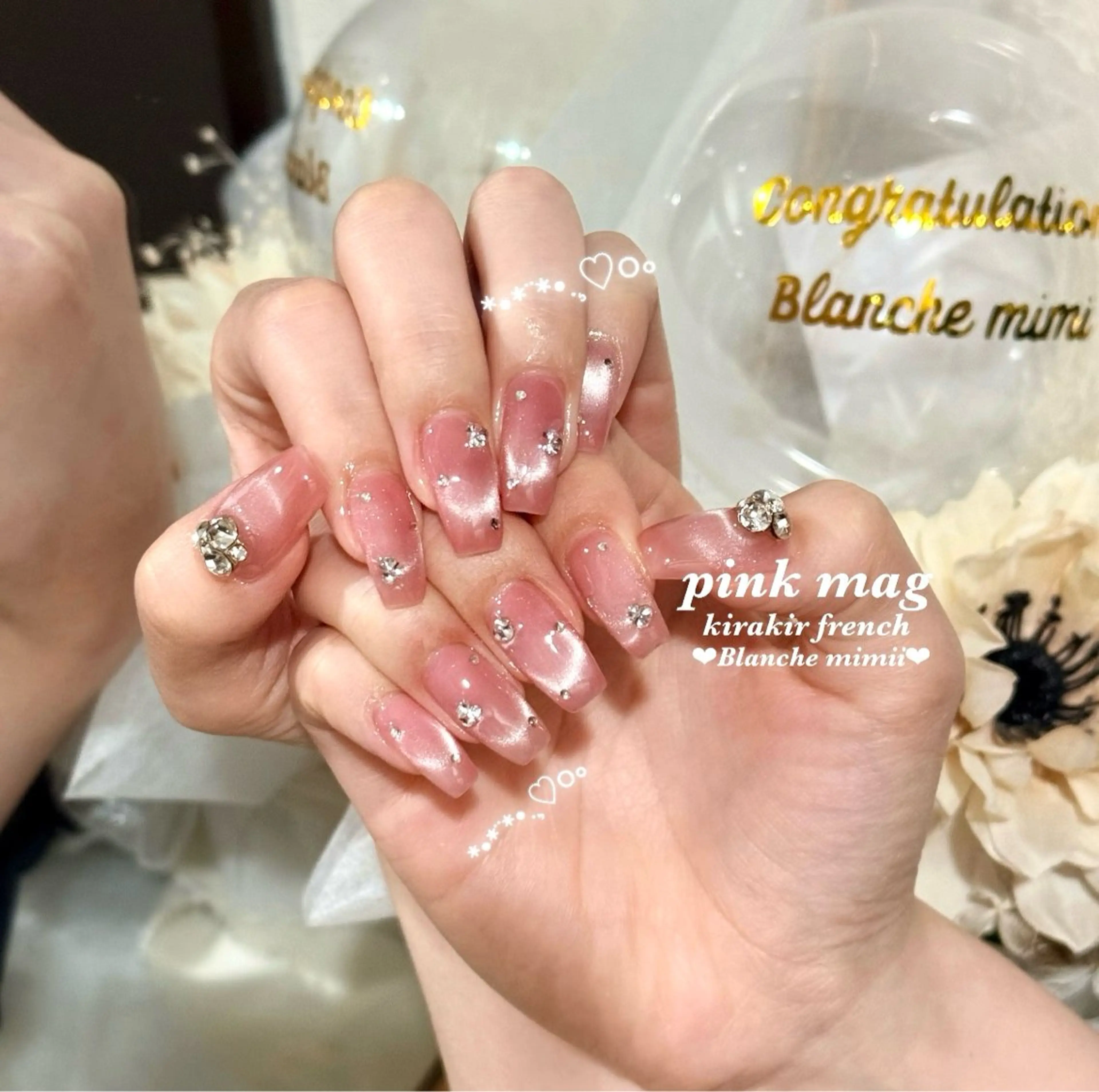 ネイル フレンチネイル マグネットネイル ピンク 冬ネイル ハンドネイル Blanche　mimii所属・Blanche Ayaのネイルデザイン