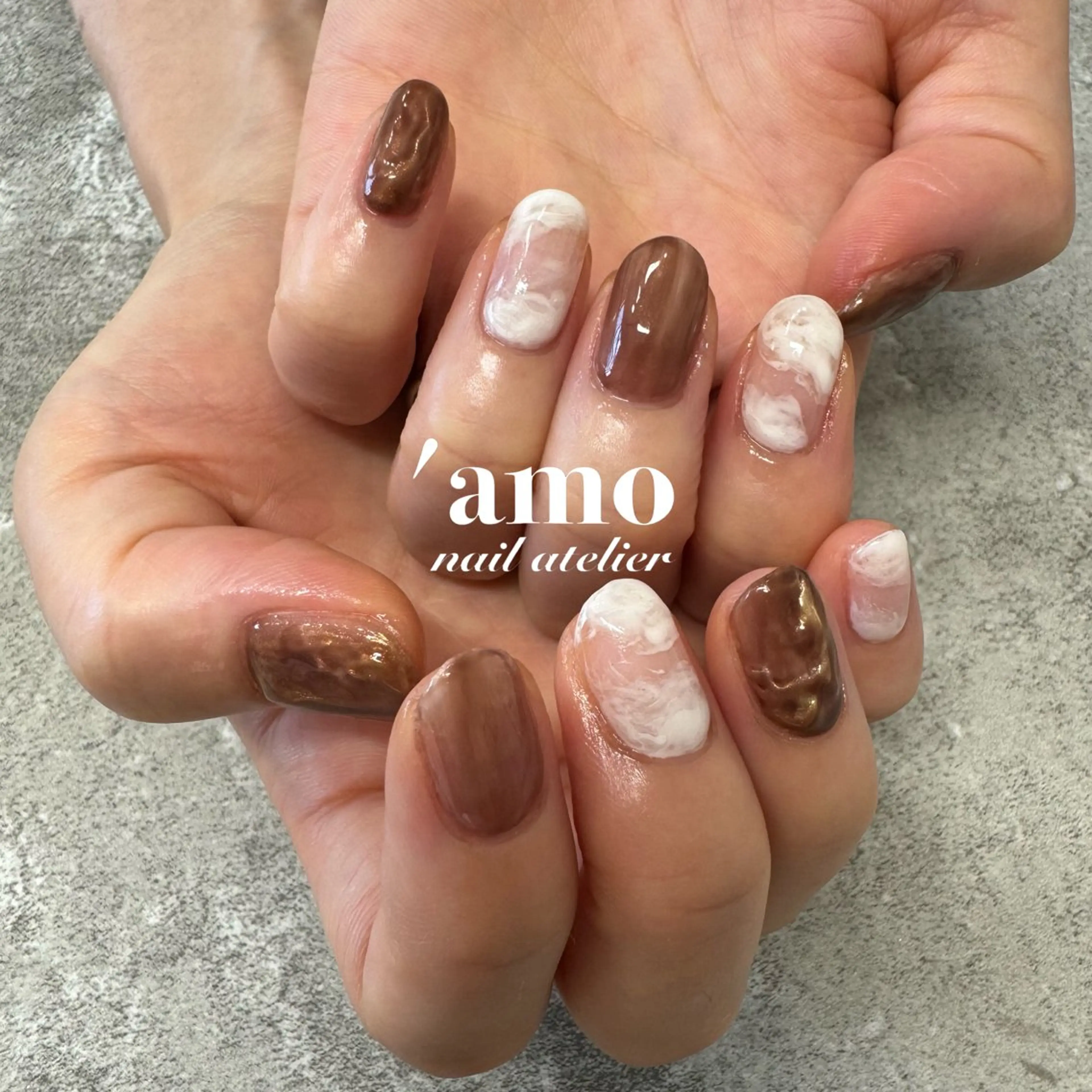ネイル ブラウン ニュアンスネイル ハンドネイル 'amo nail atelierのネイルデザイン