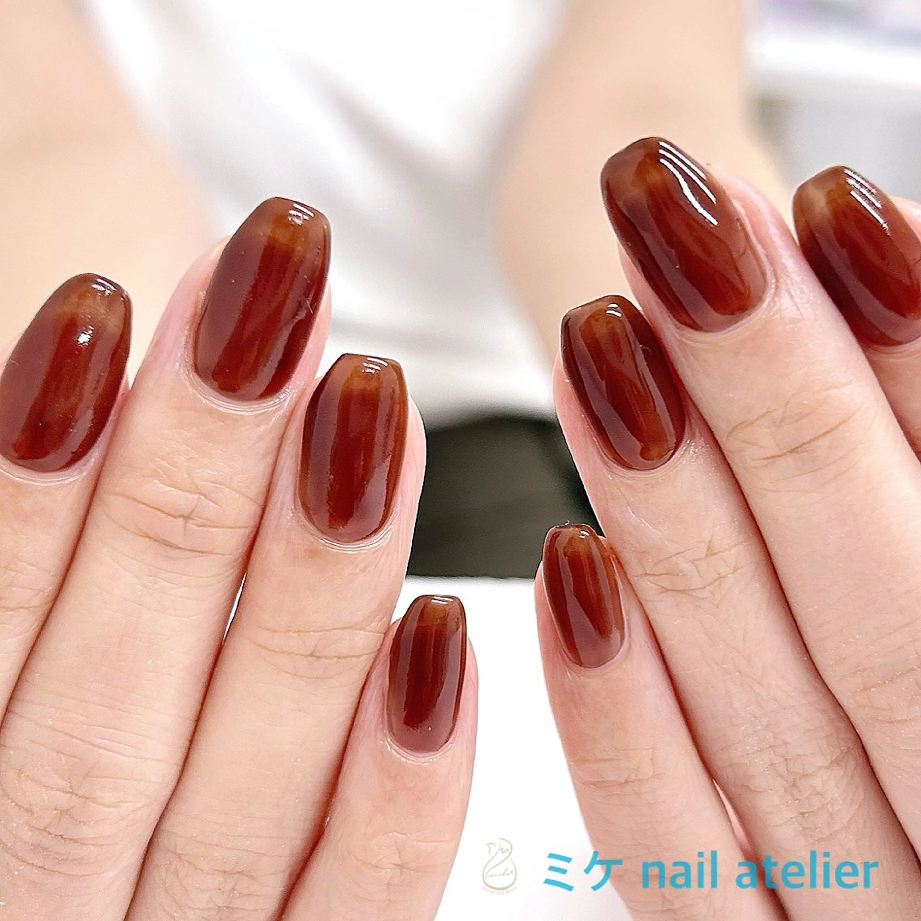 ネイル べっ甲ネイル ブラウン ジェルネイル ワンカラーネイル h. rikaのネイルデザイン
