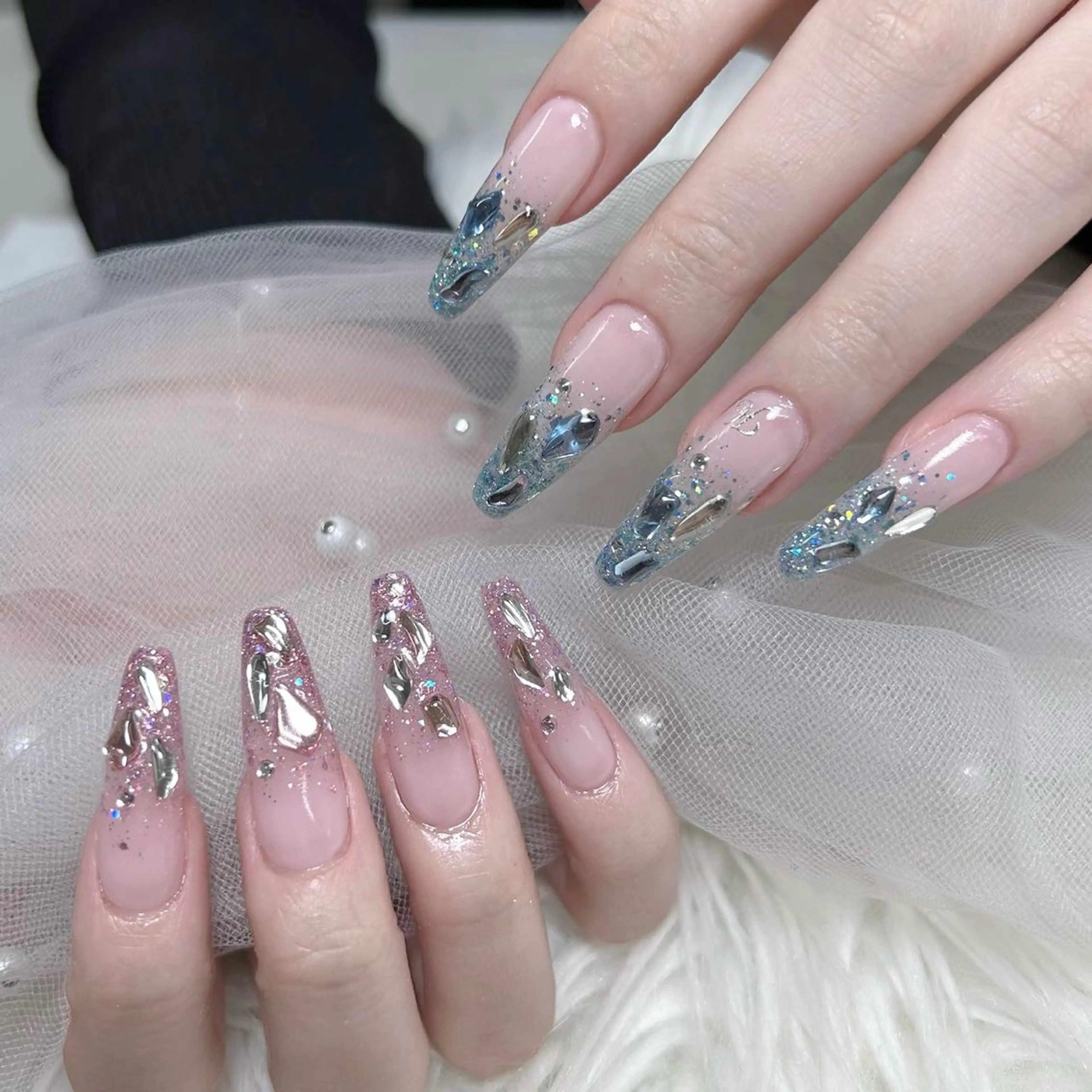 ネイル 長さ出し フレンチネイル ジェルネイル ガラスフレンチ 韓国ネイル ハンドネイル ハンドケア For U nail スカルプ専門店のネイルデザイン