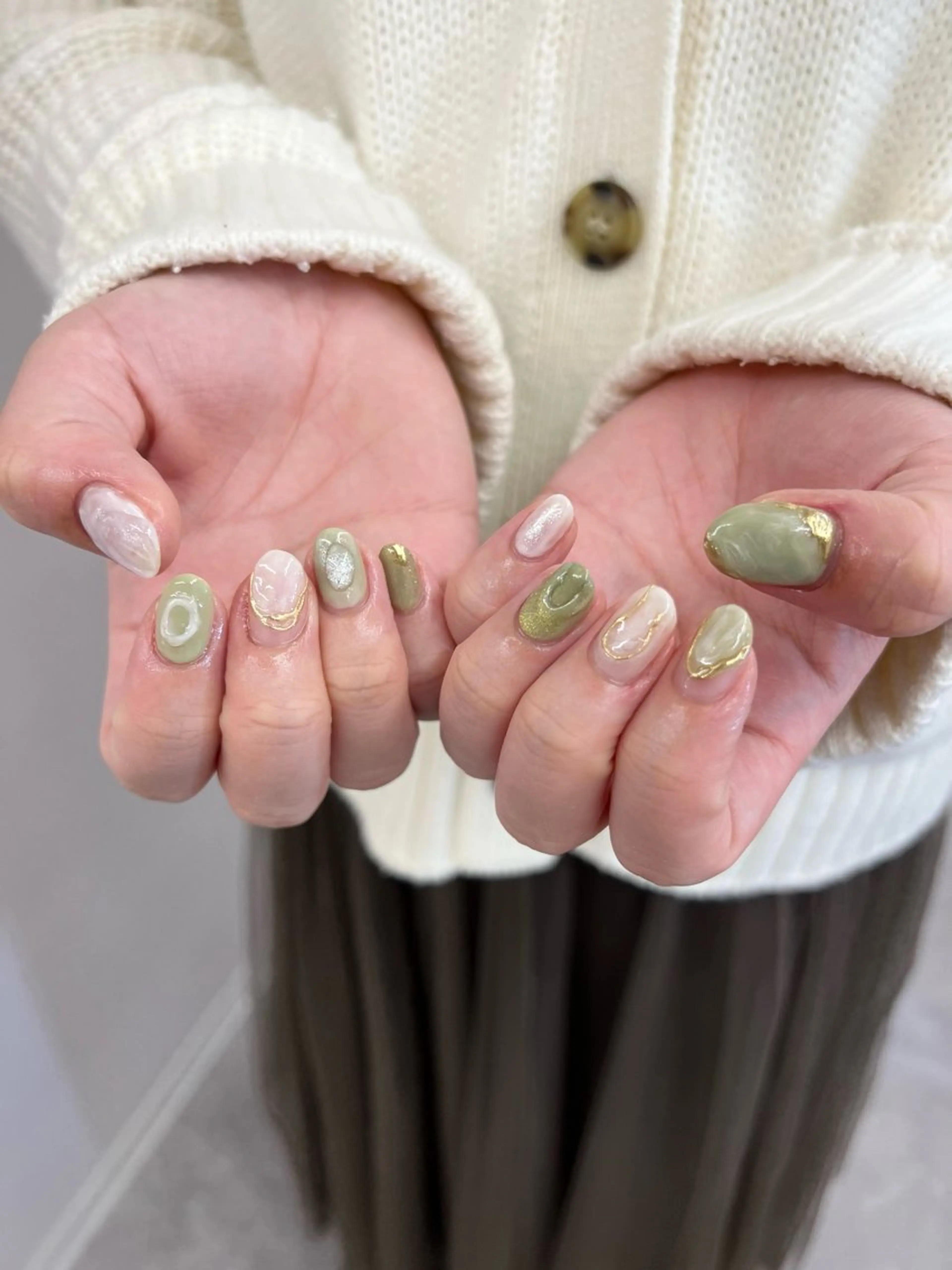 ネイル ブルー ジェルネイル ミラーネイル パラジェル リボン Bana_ Nailのネイルデザイン