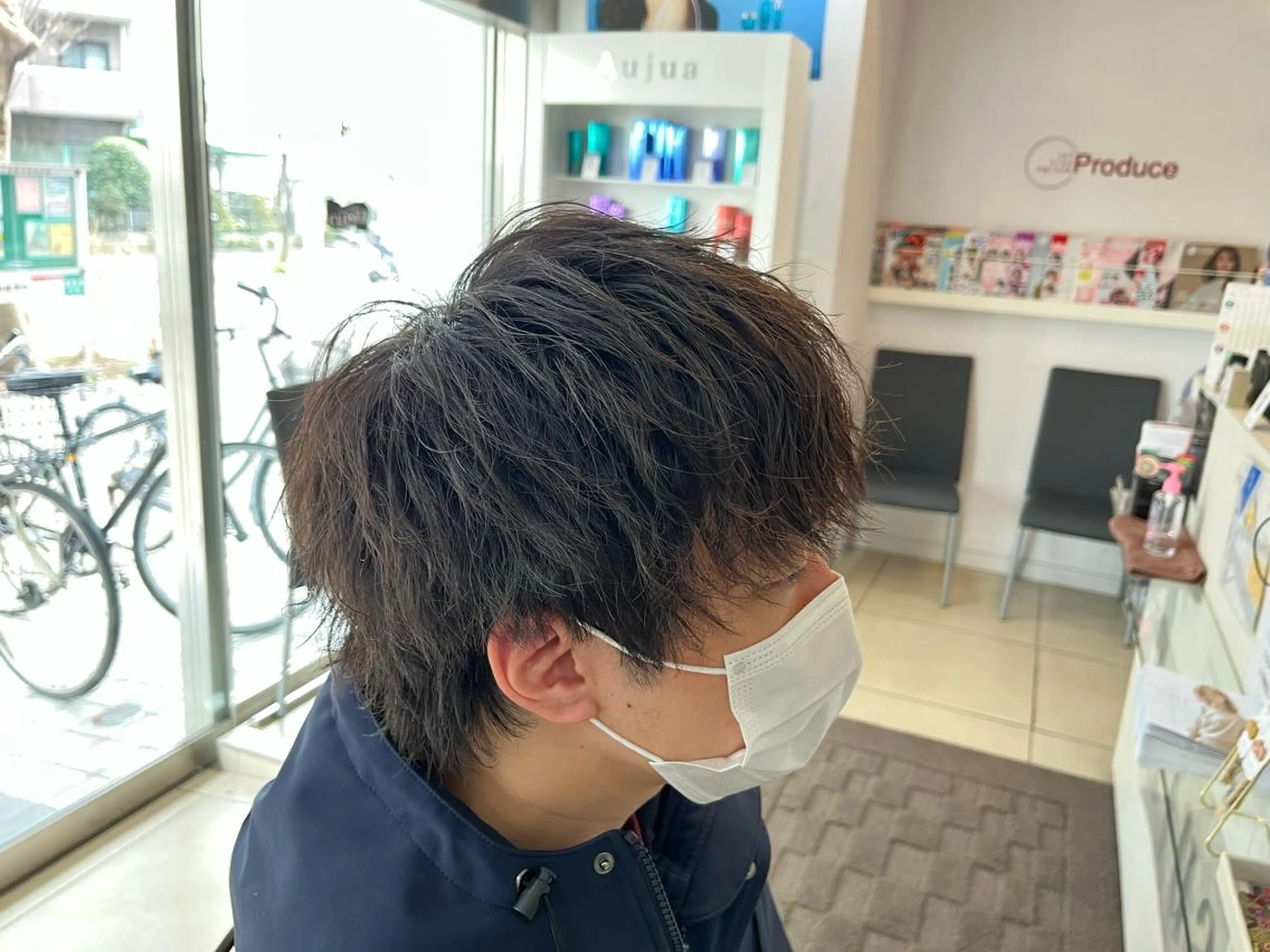 ミディアム パーマ メンズ マッシュウルフ マッシュ メンズウルフカット ウルフカット パーマ 毛流れヘアの達人 店長　須田龍世のヘアスタイル