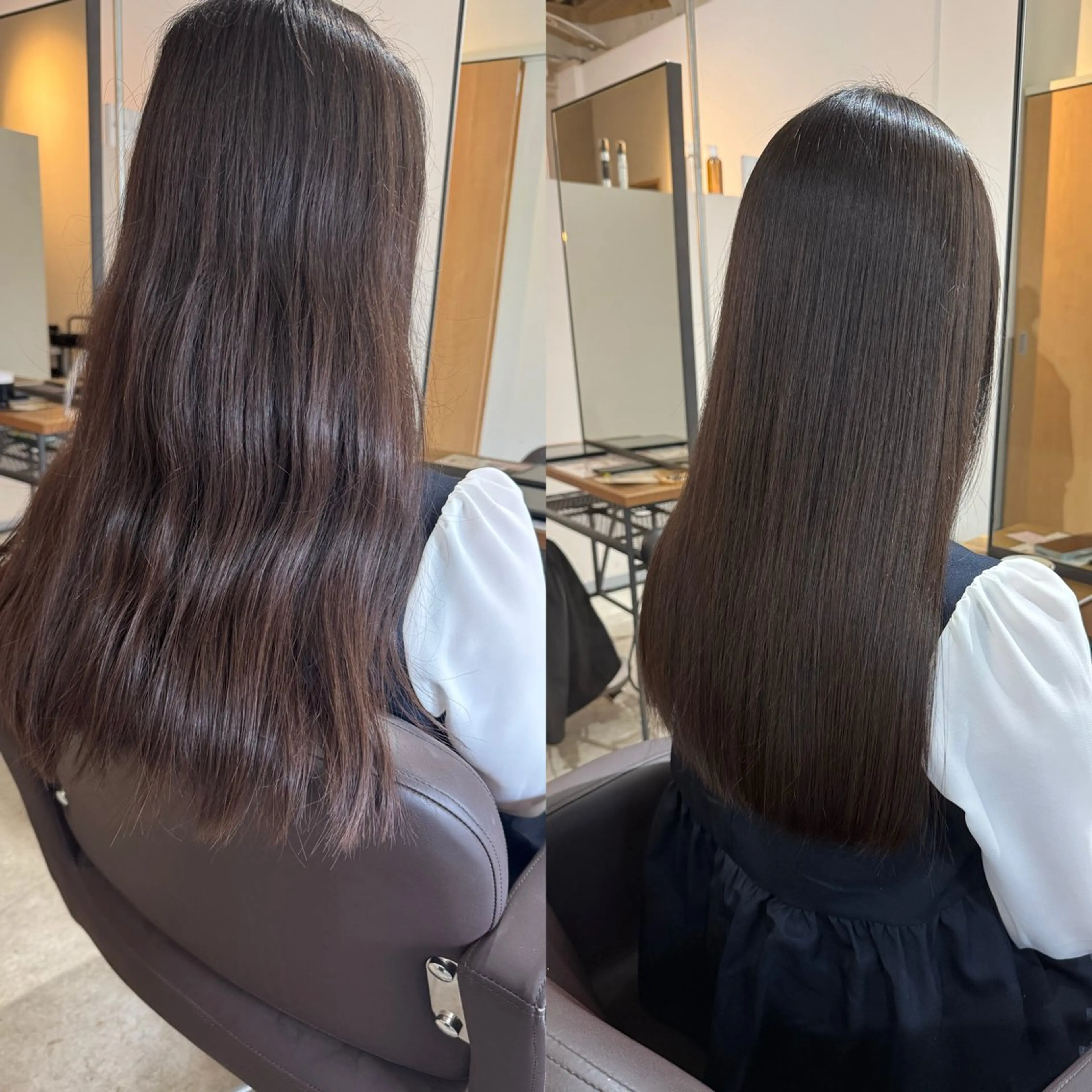 セミロング ボブ 韓国風ヘア レイヤーカット 縮毛矯正 カット 縮毛矯正 トリートメント ✨艶ブリーチカラー✨ ✨艶髪ストレート✨のヘアスタイル