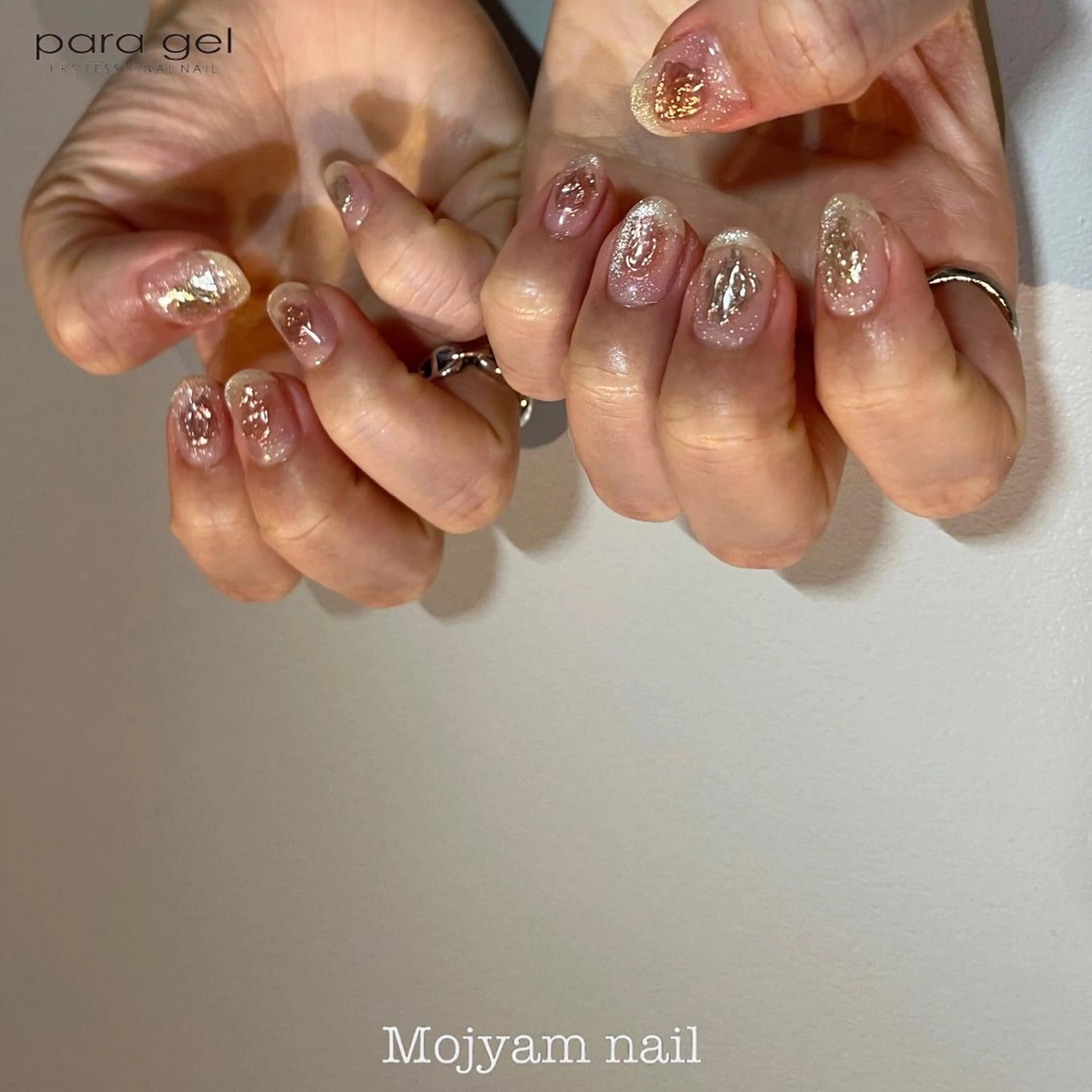 ネイル クリアネイル ゴールド マグネットネイル ミラーネイル ニュアンスネイル ハンドネイル Mojyam nail所属・松本 実咲のネイルデザイン