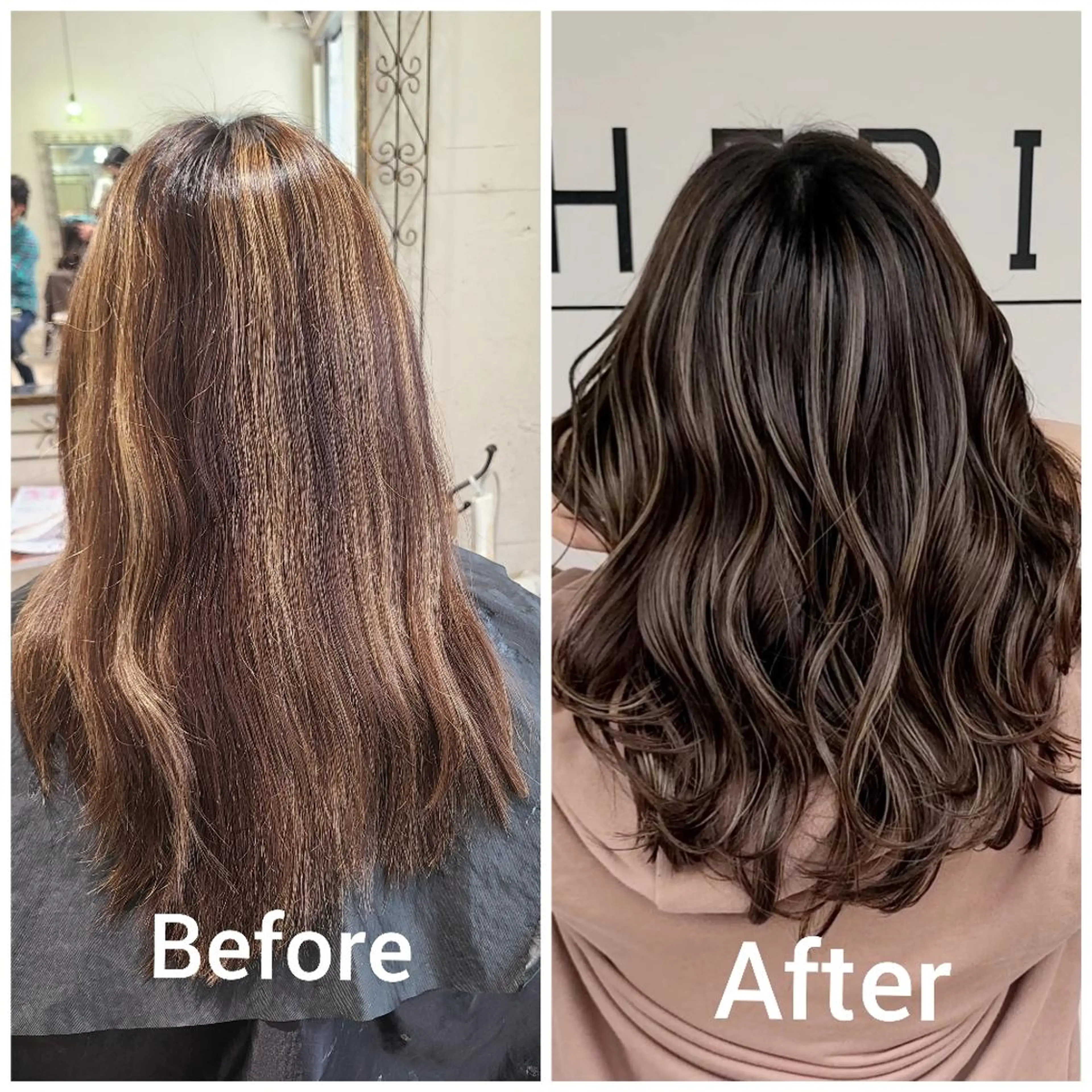 セミロング カラー アッシュ アッシュグレー バレイヤージュ ベージュカラー ブリーチ カット ヘアカラー トリートメント cherie所属・大内 格のヘアスタイル
