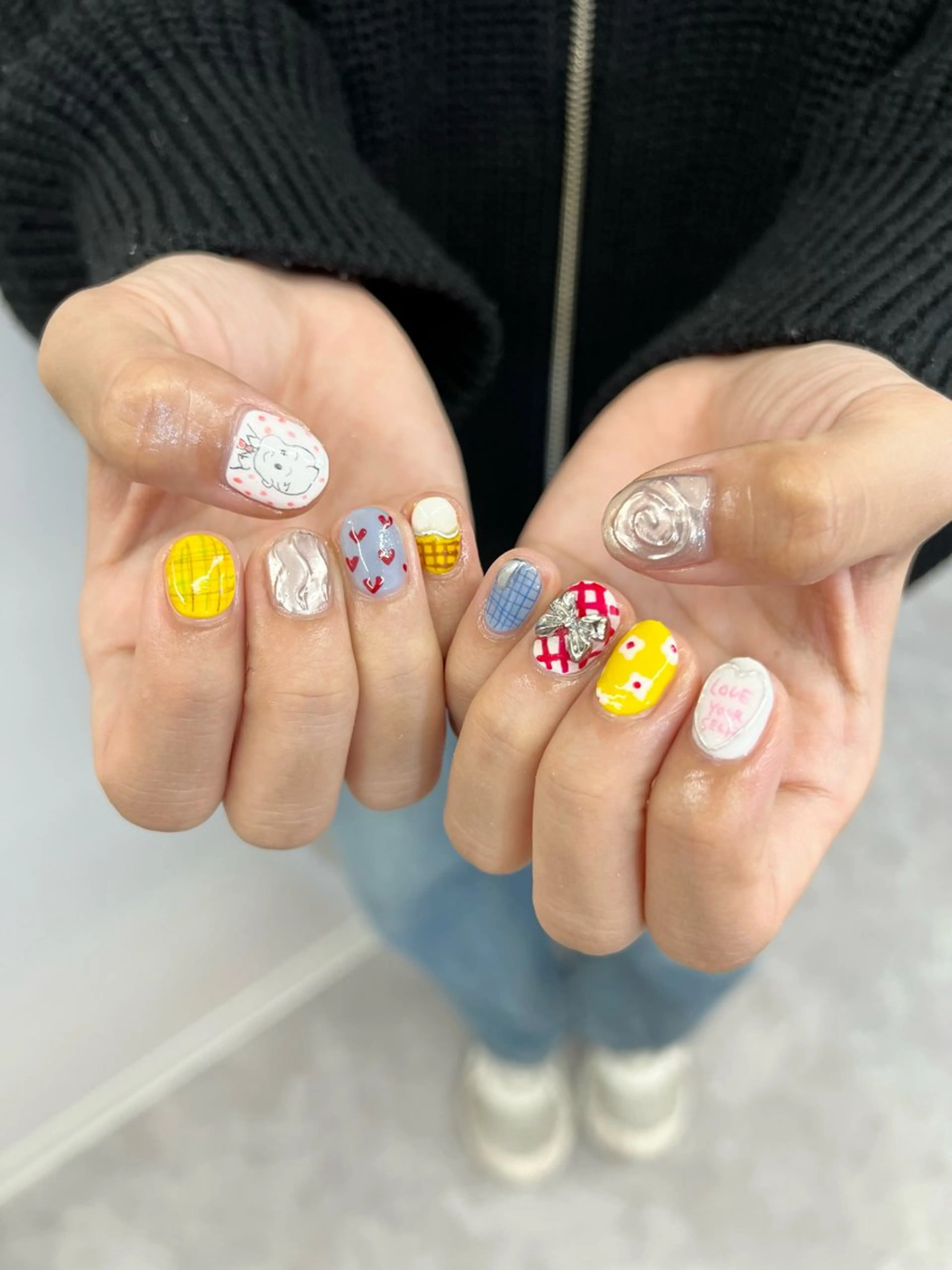ネイル ブルー ジェルネイル パラジェル リボン ハンドネイル ハンドケア Bana_ Nailのネイルデザイン