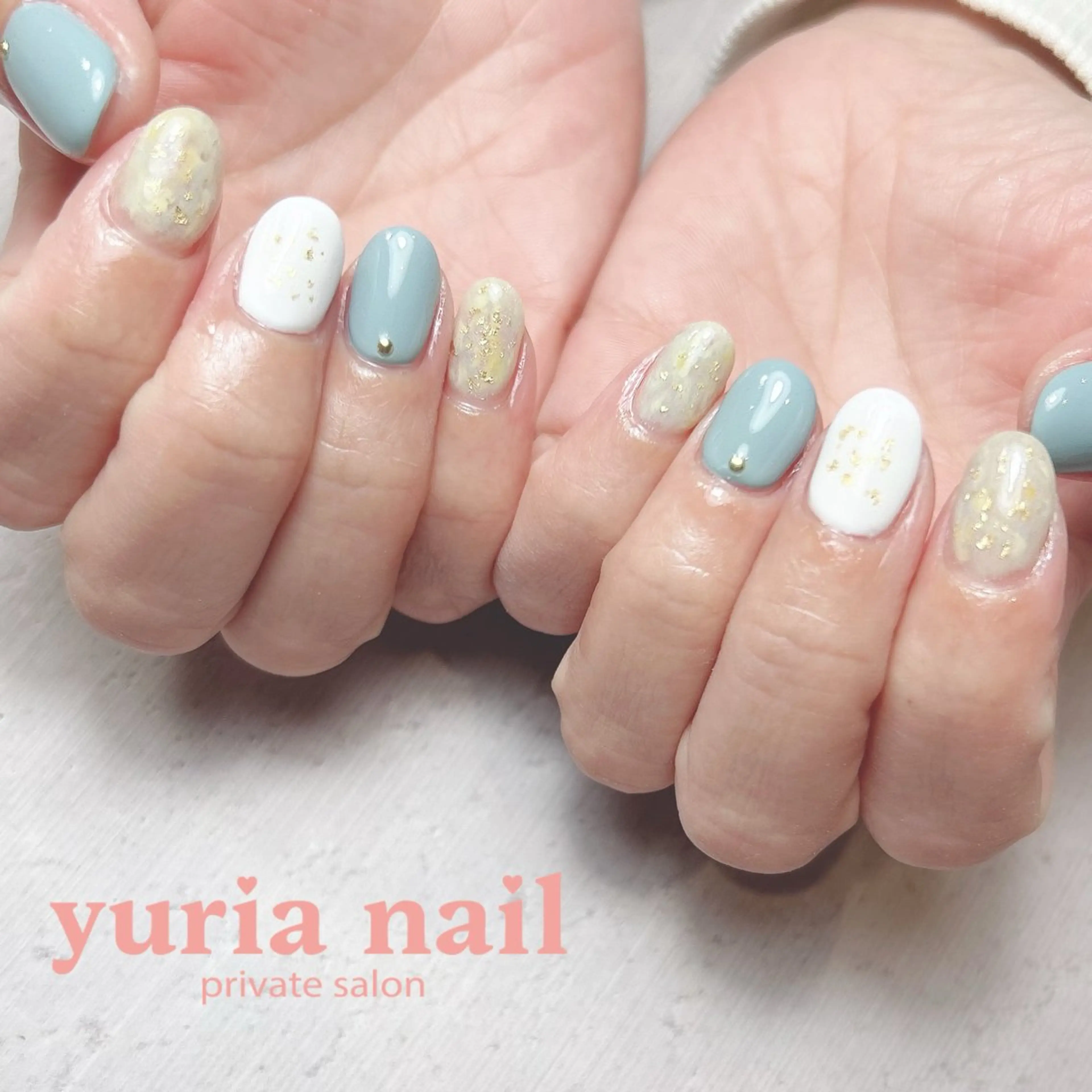 ネイル アートネイル ブルー ジェルネイル グリーン 春ネイル ハンドネイル 小林 ゆりあのネイルデザイン