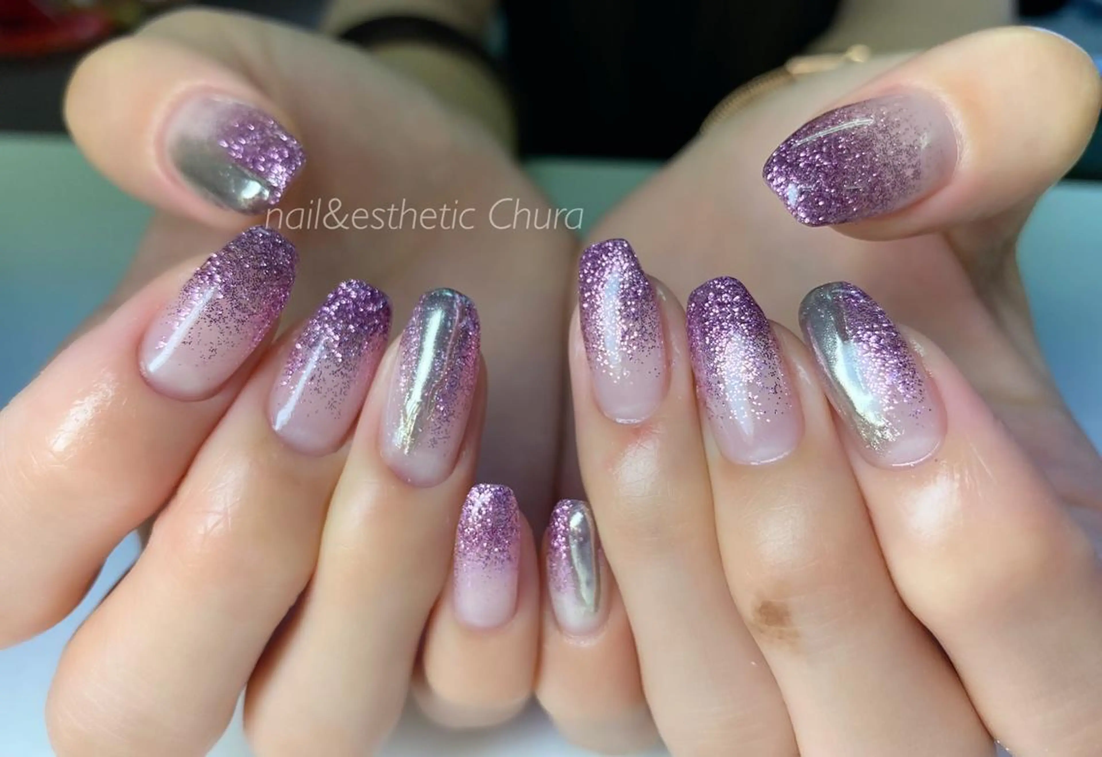 ネイル ラメ(グリッター) ラメグラデーション ミラーネイル ニュアンスネイル chura刈谷店☆ Ｎａｉｌのネイルデザイン