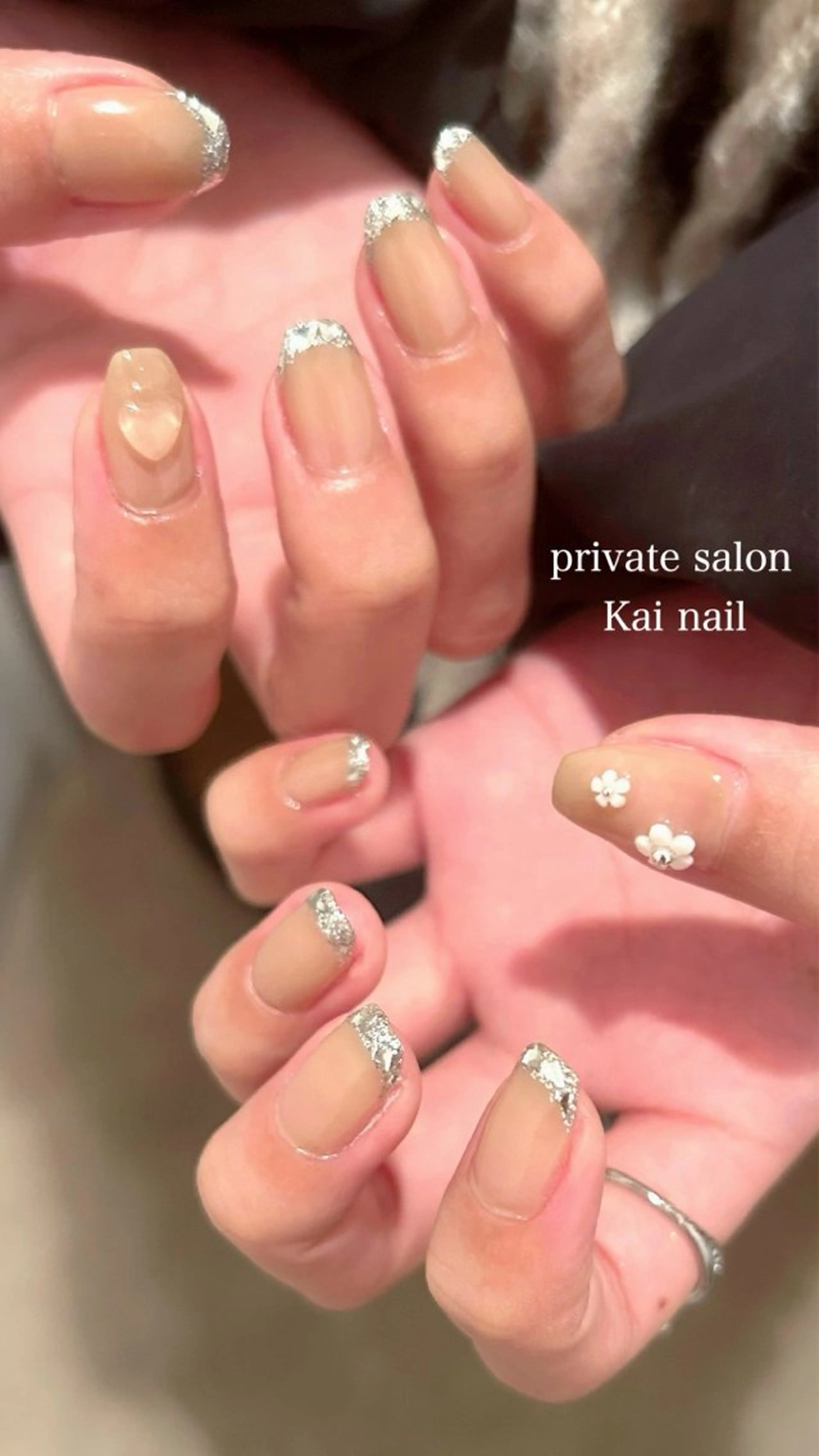 ネイル フレンチネイル ガーリー ガラスフレンチ キラキラネイル 韓国ネイル ハンドネイル Kai  nail Mayukoのネイルデザイン