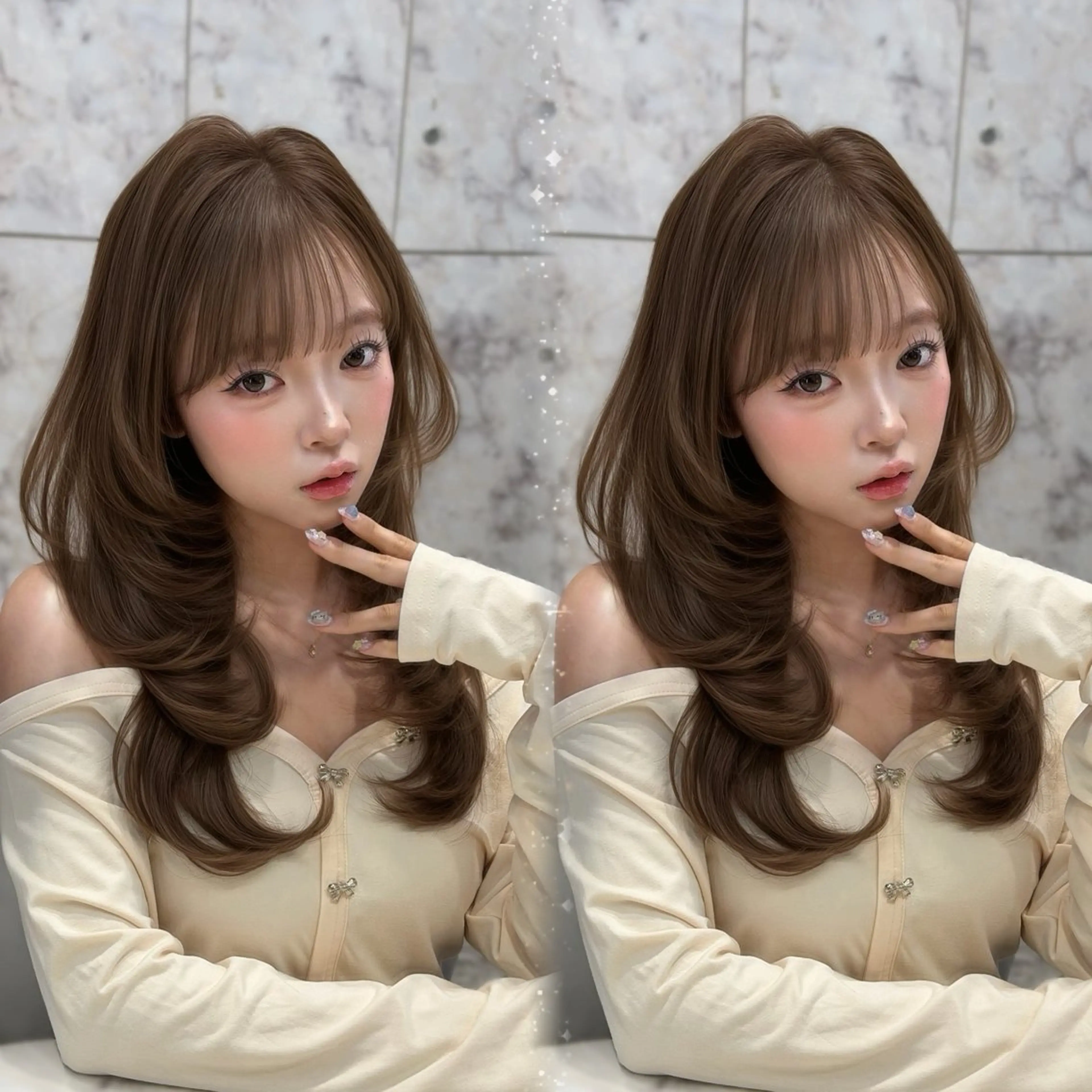 ミディアム カラー 新宿/韓国風レイヤー 髪質改善/渋谷直樹のヘアスタイル