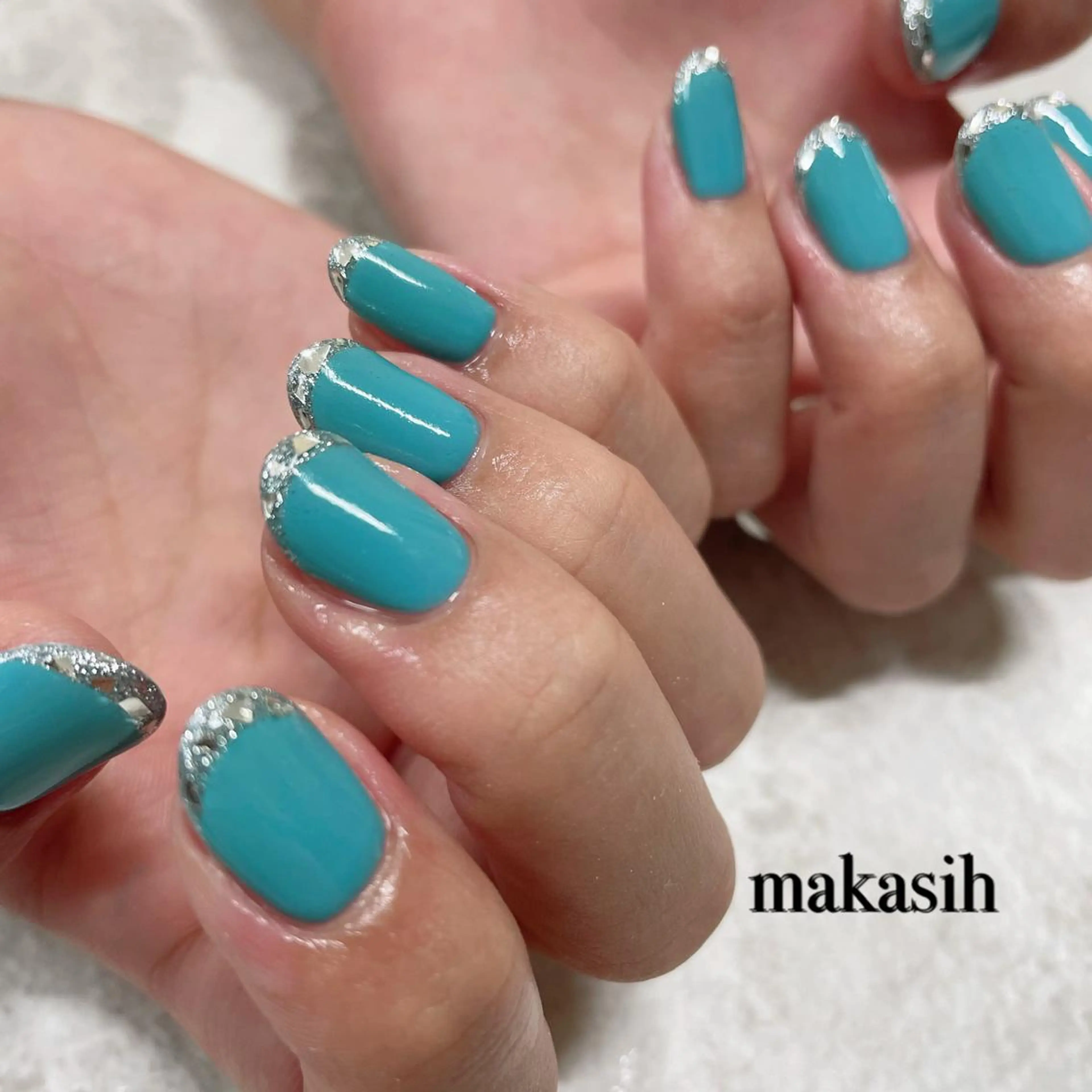 ネイル ブルー フレンチネイル ガラスフレンチ 夏ネイル 濱田 美菜子のエステ・リラクイメージ