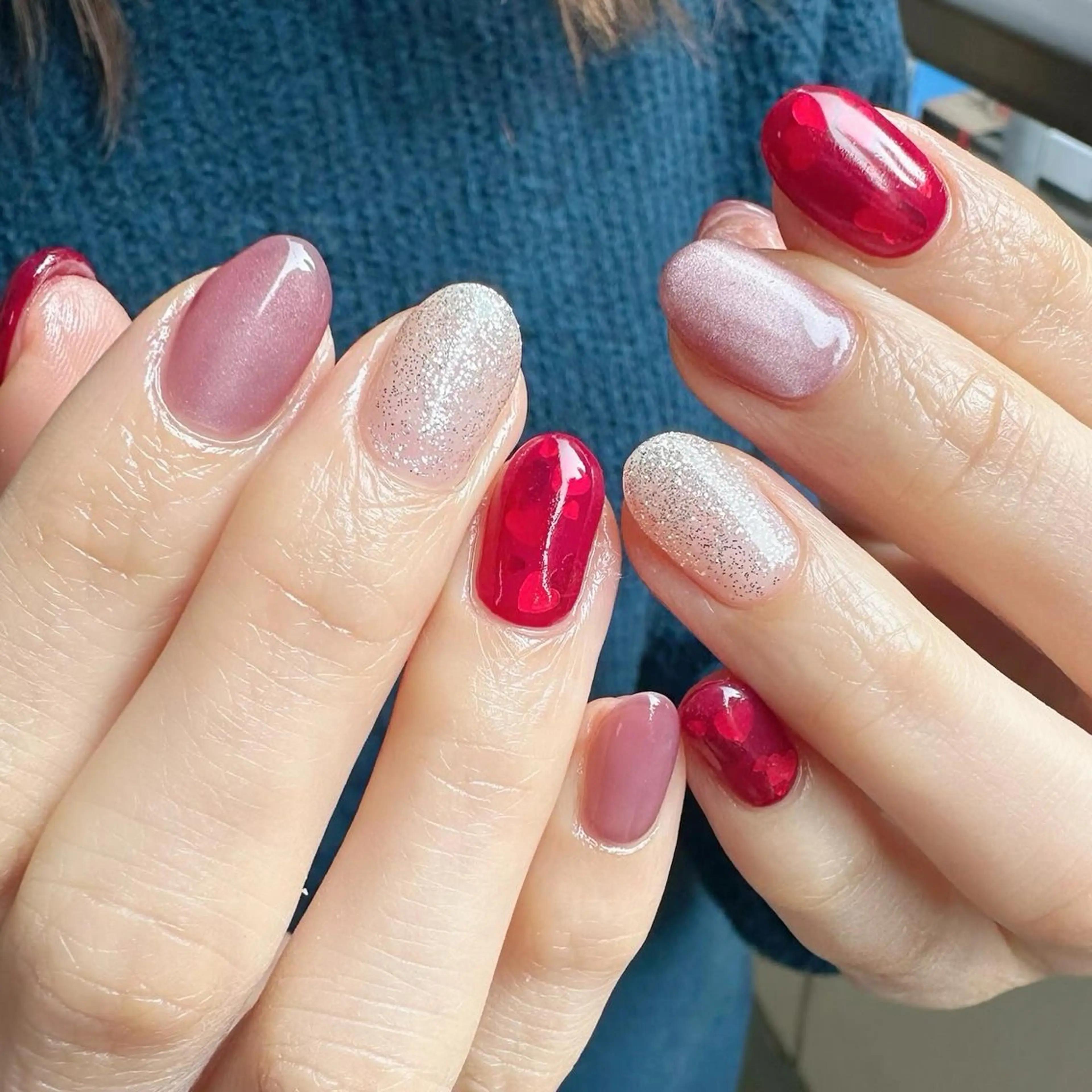 ネイル ハート 氷ネイル・うるうるネイル キラキラネイル 韓国ネイル ラメ(グリッター) 🪞KAPE NAIL 🪞のネイルデザイン