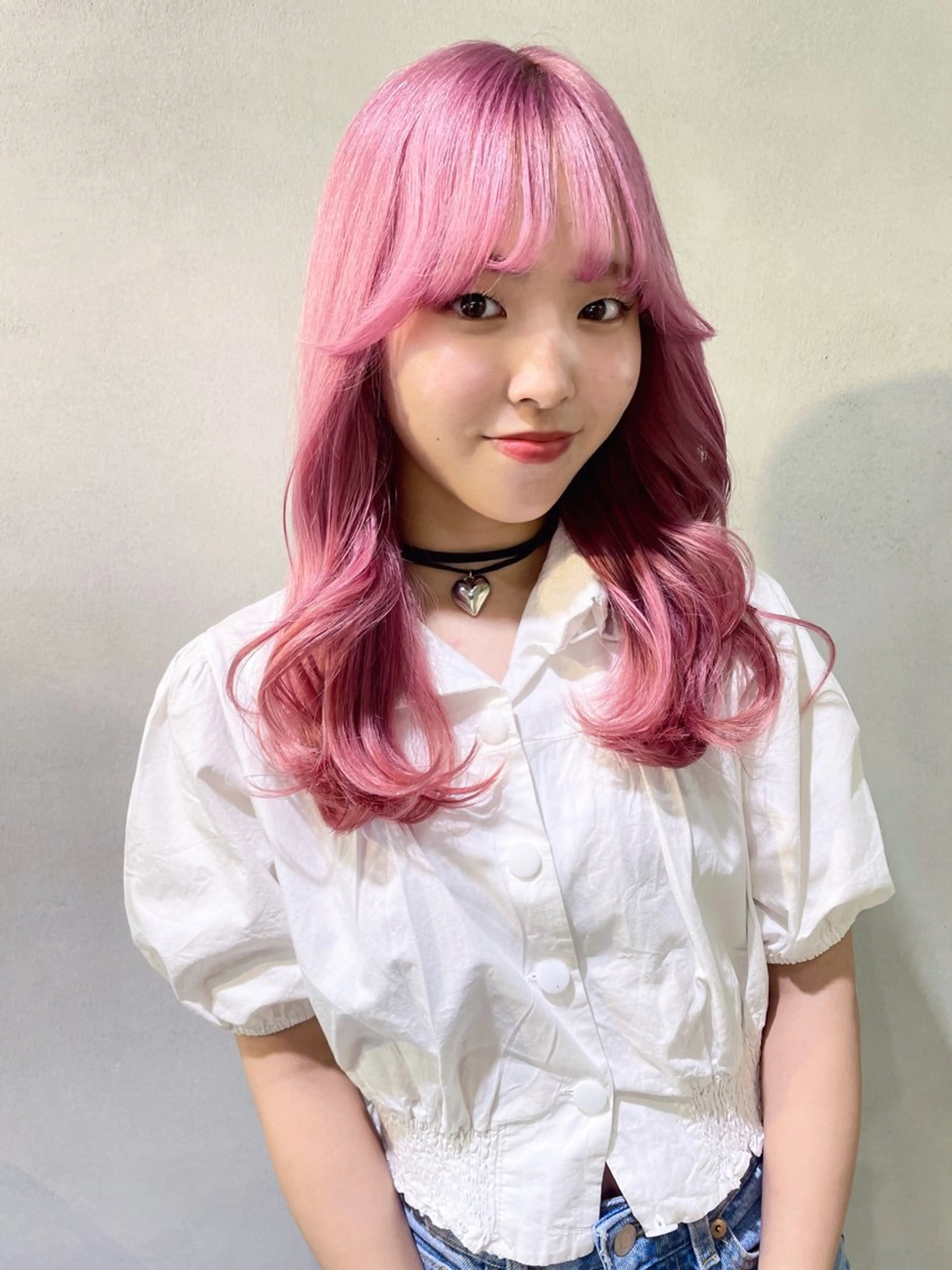 セミロング カラー ベージュカラー ピンクカラー ピンクベージュ ヘアカラー 心斎橋/ブリーチ minamiのヘアスタイル