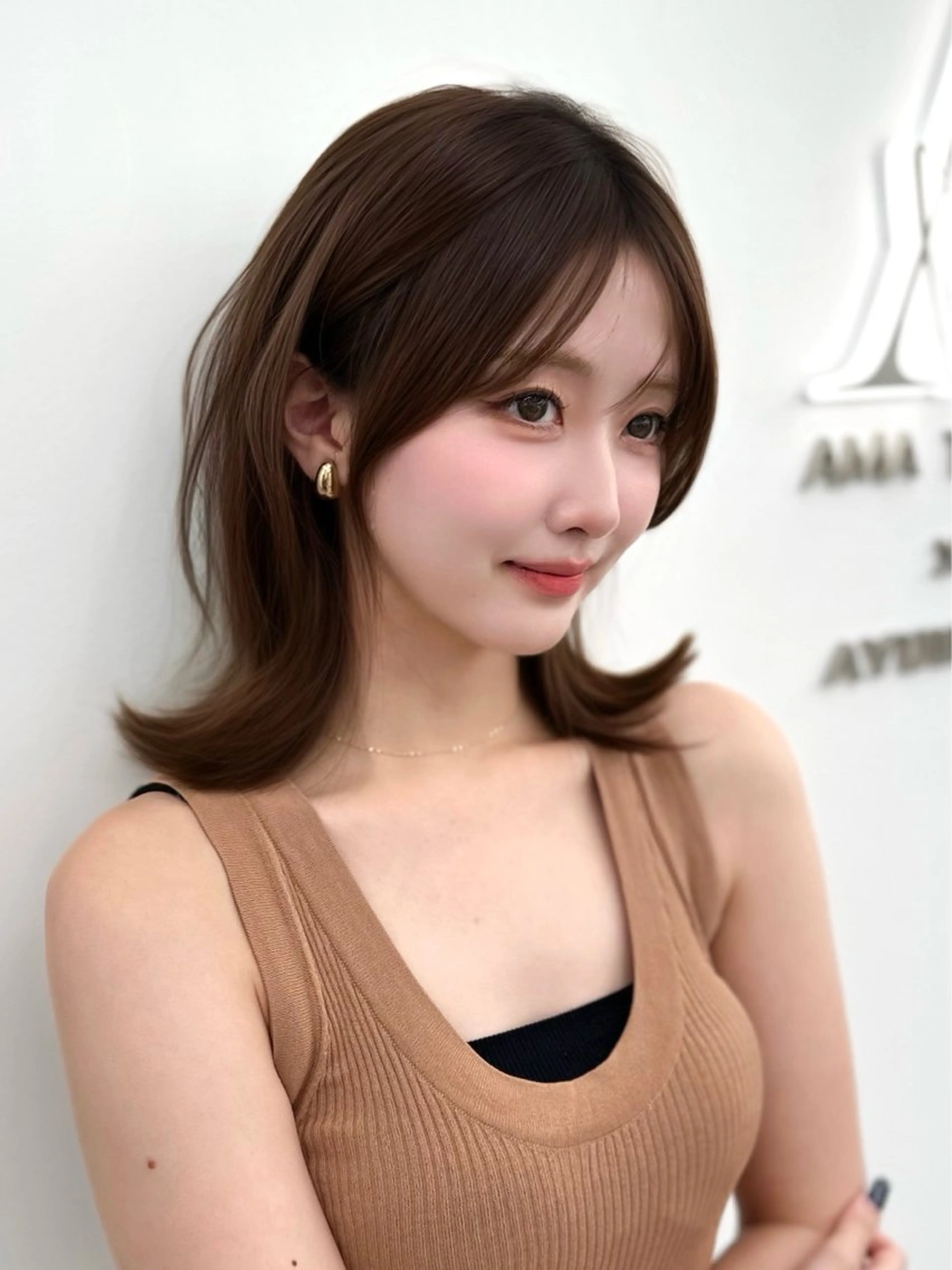 セミロング 韓国風ヘア レイヤーカット カット ヘアカラー トリートメント ヘッドスパ 前髪顔まわりカット 🌈中村海聖のヘアスタイル