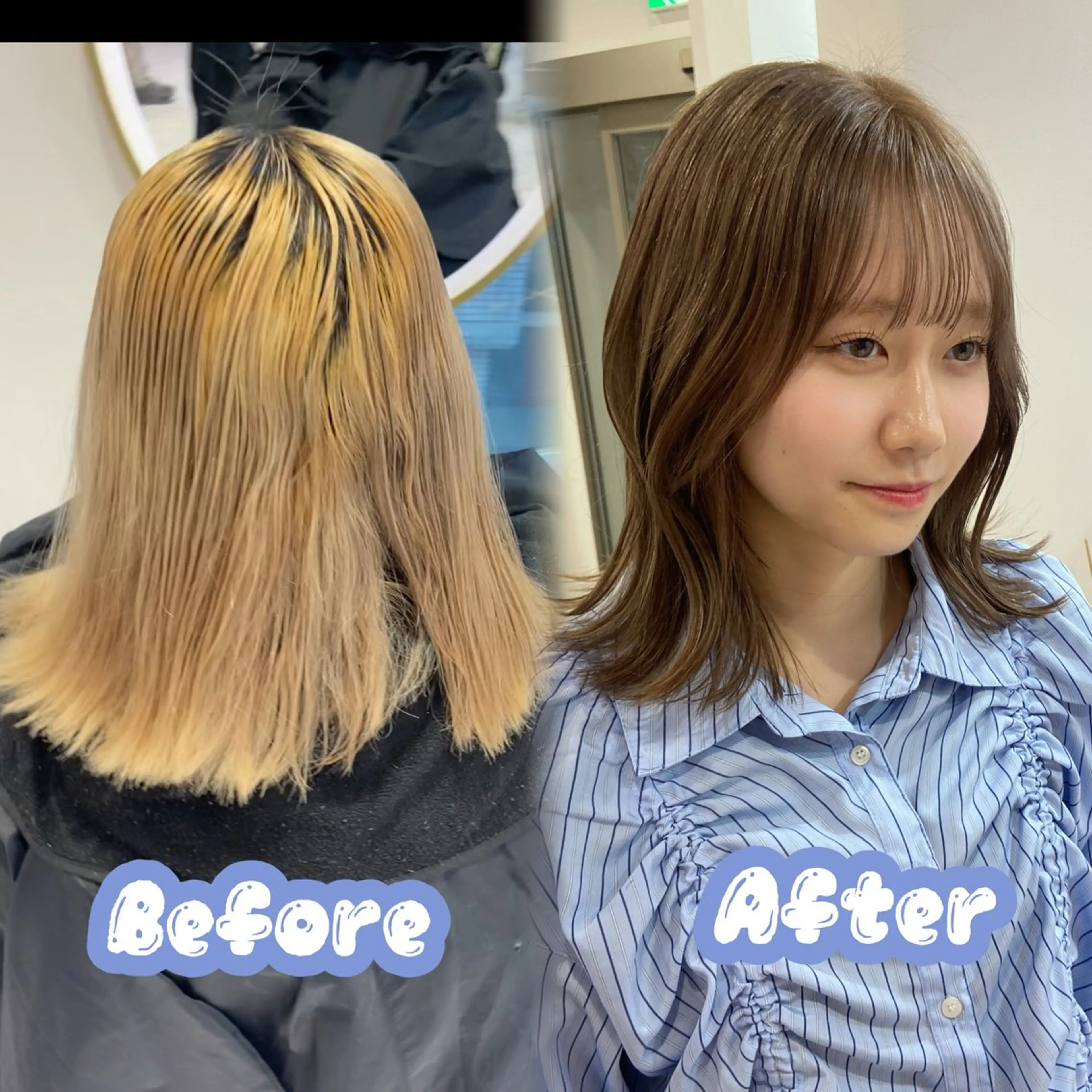 ミディアム カラー ブリーチ ブロンド 透明感カラー グレージュ ミルクティーグレージュ カット ヘアカラー 名駅/ハイトーン /Y2k/YUNAのヘアスタイル