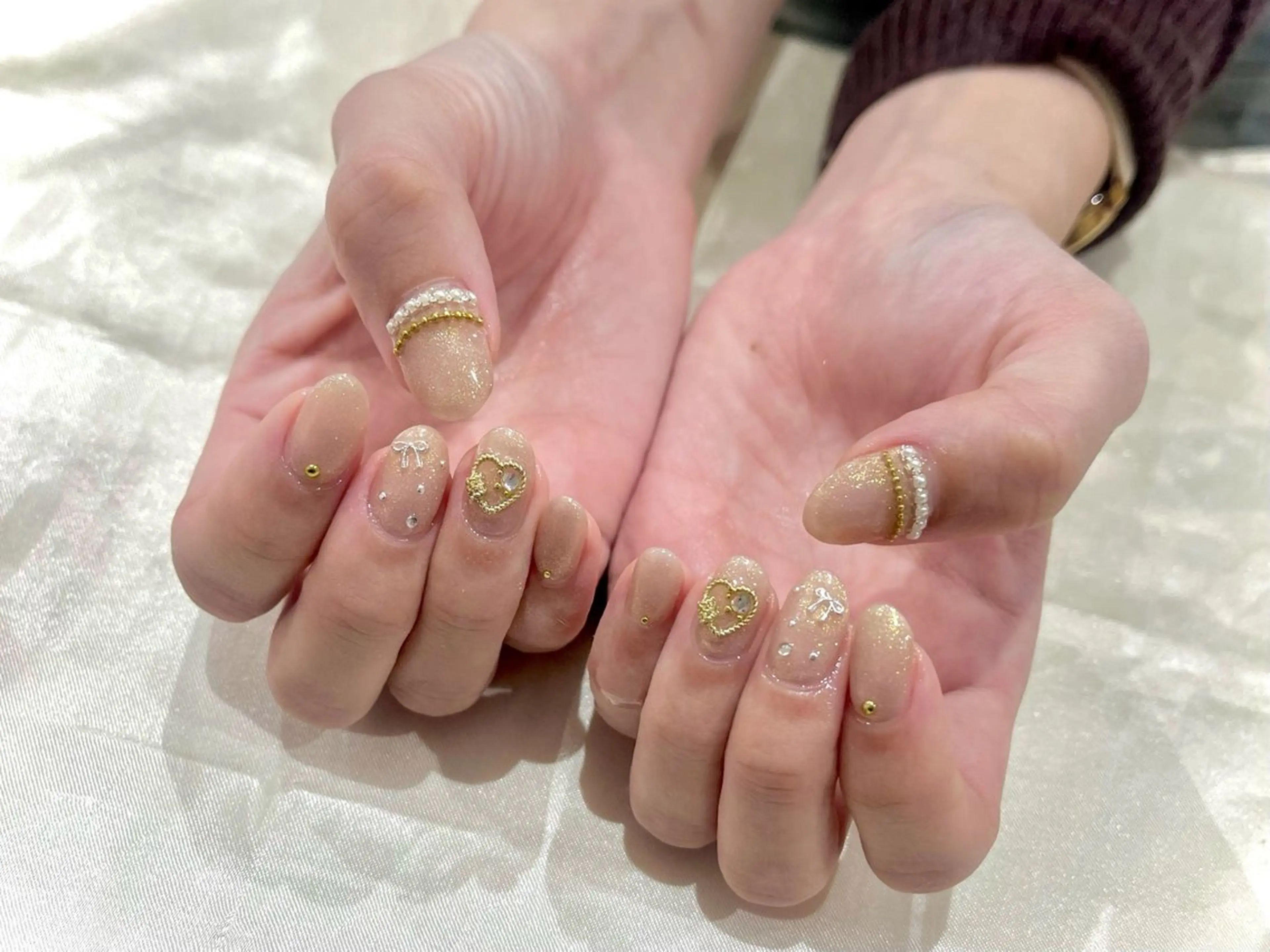 ネイル ハート リボン ハンドネイル Nail salon Cielel⟡Ayaのネイルデザイン