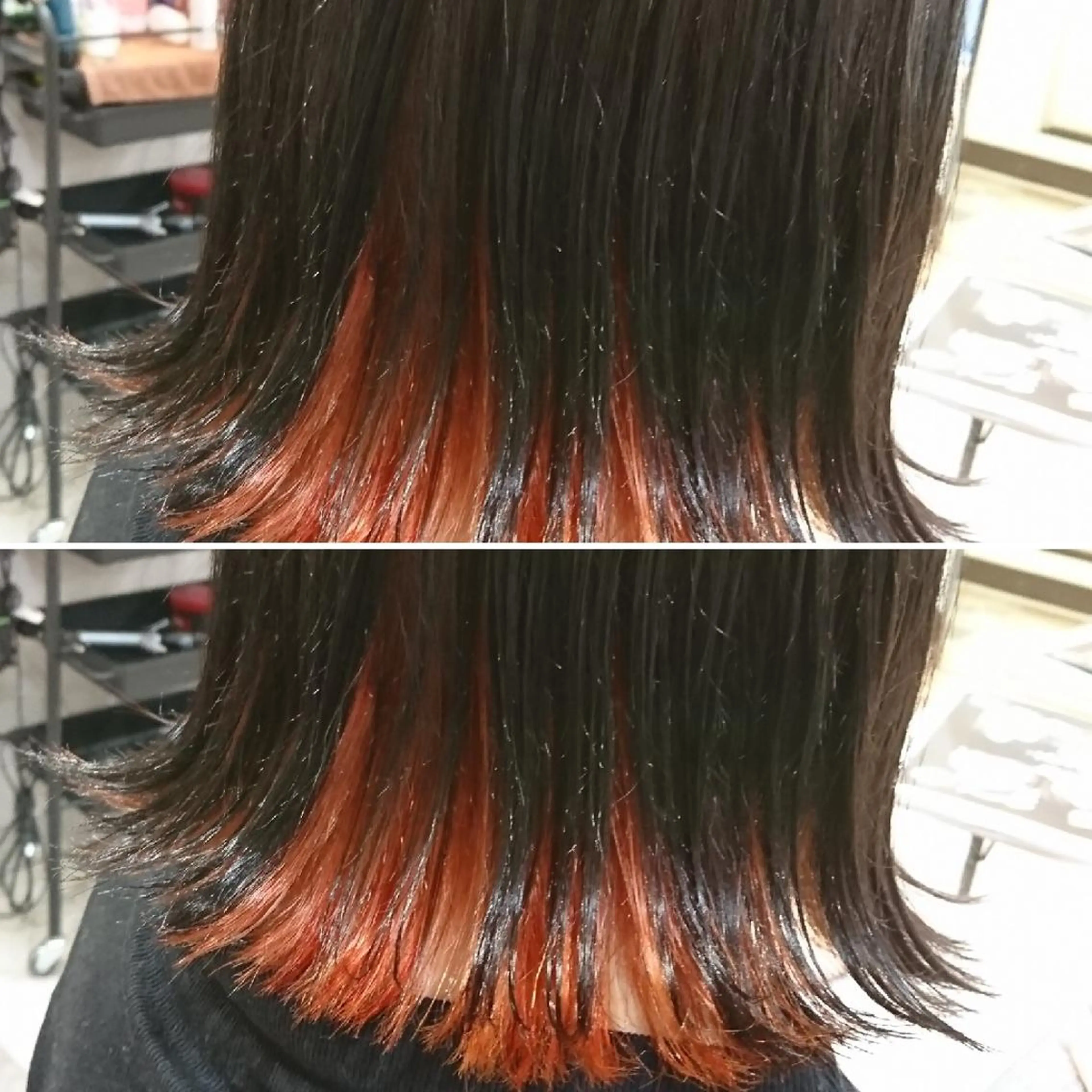 ミディアム カラー インナーカラー オレンジ ACROあべの店所属・艶カラー/インナー /グラデ/大西小百合のヘアスタイル