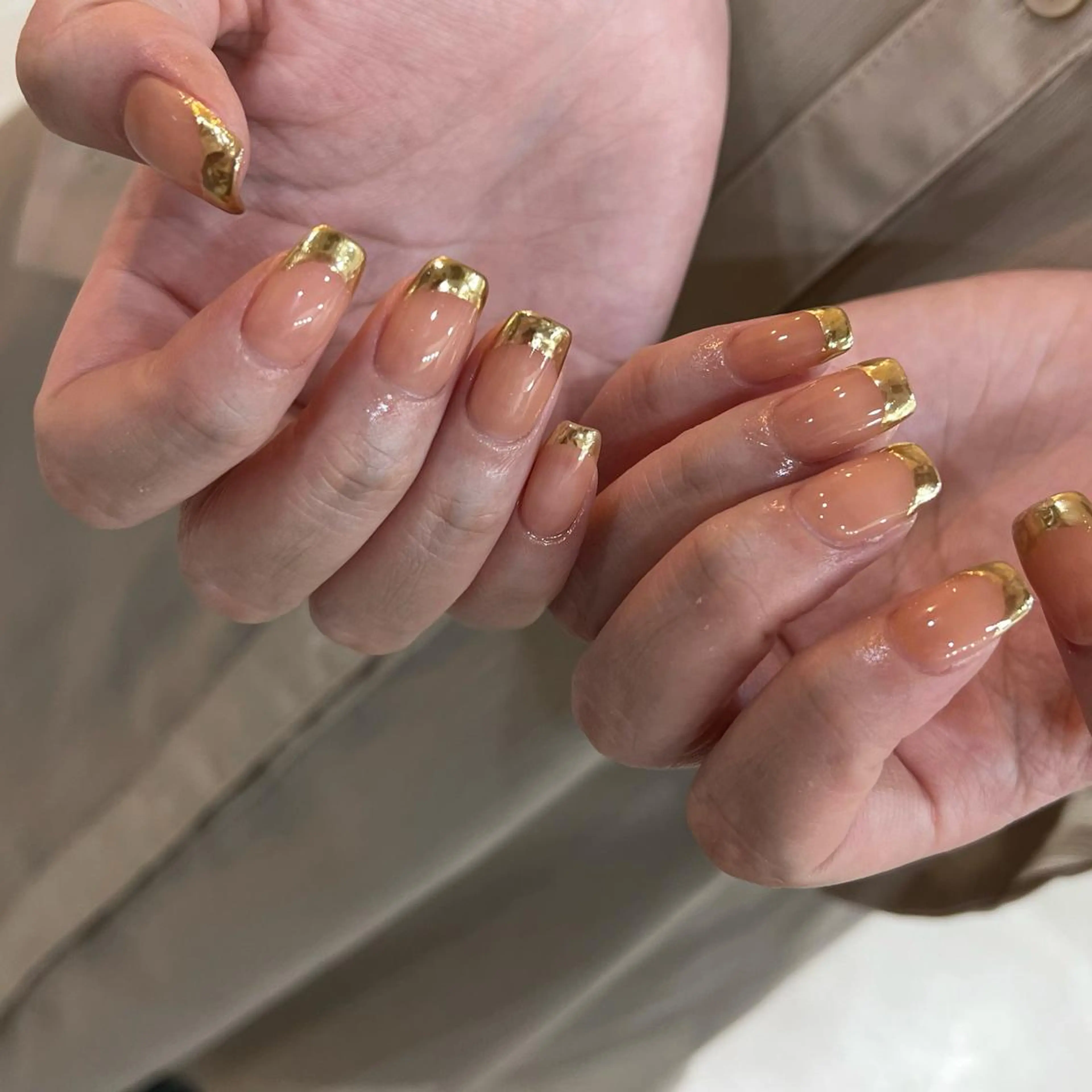 ネイル フレンチネイル ミラーネイル オレンジ 酒井 サカイのネイルデザイン