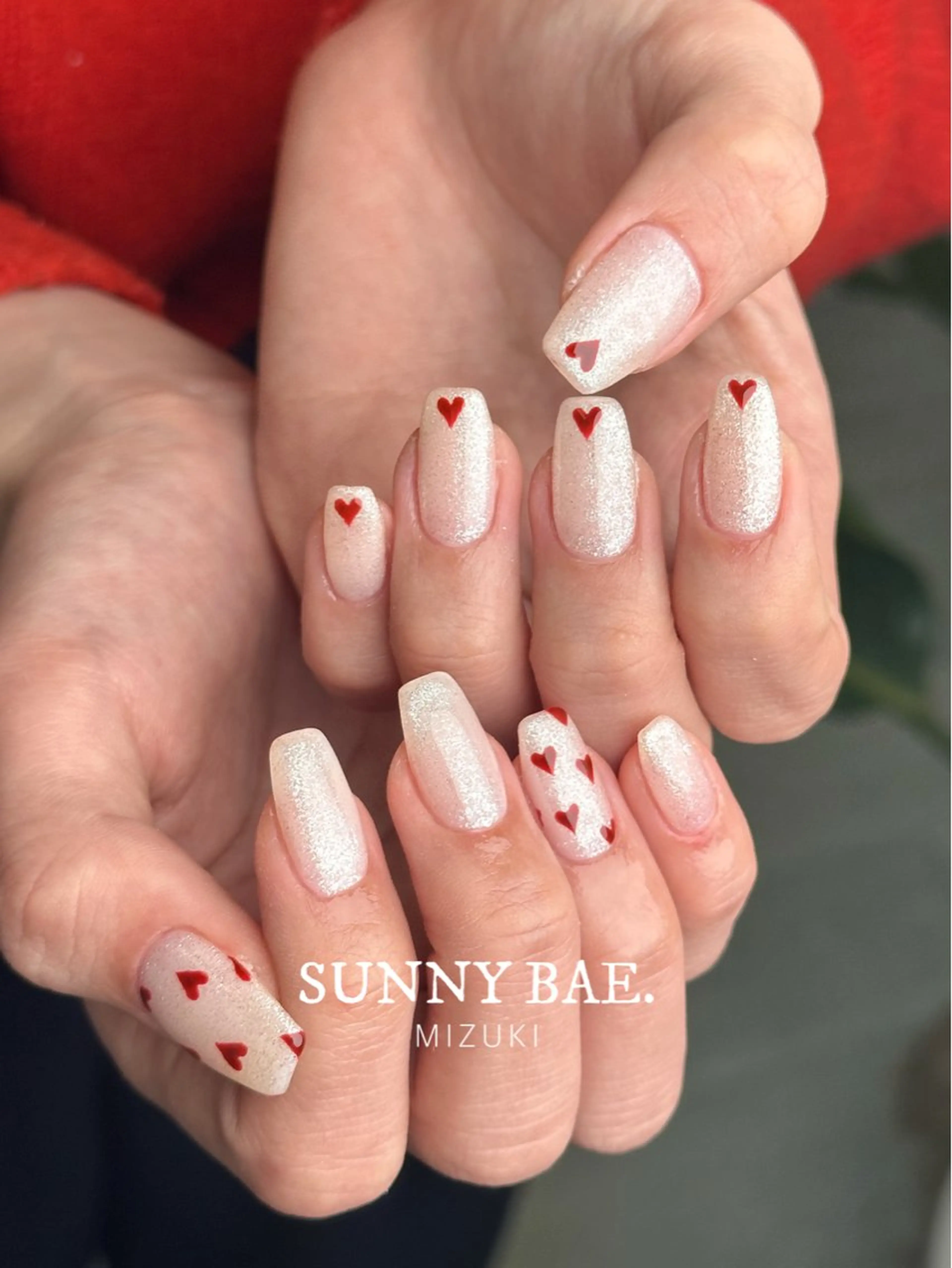 ネイル アートネイル ハート ラメ(グリッター) バレンタイン ハンドネイル SUNNY BAE. 🌼MIZUKIのネイルデザイン