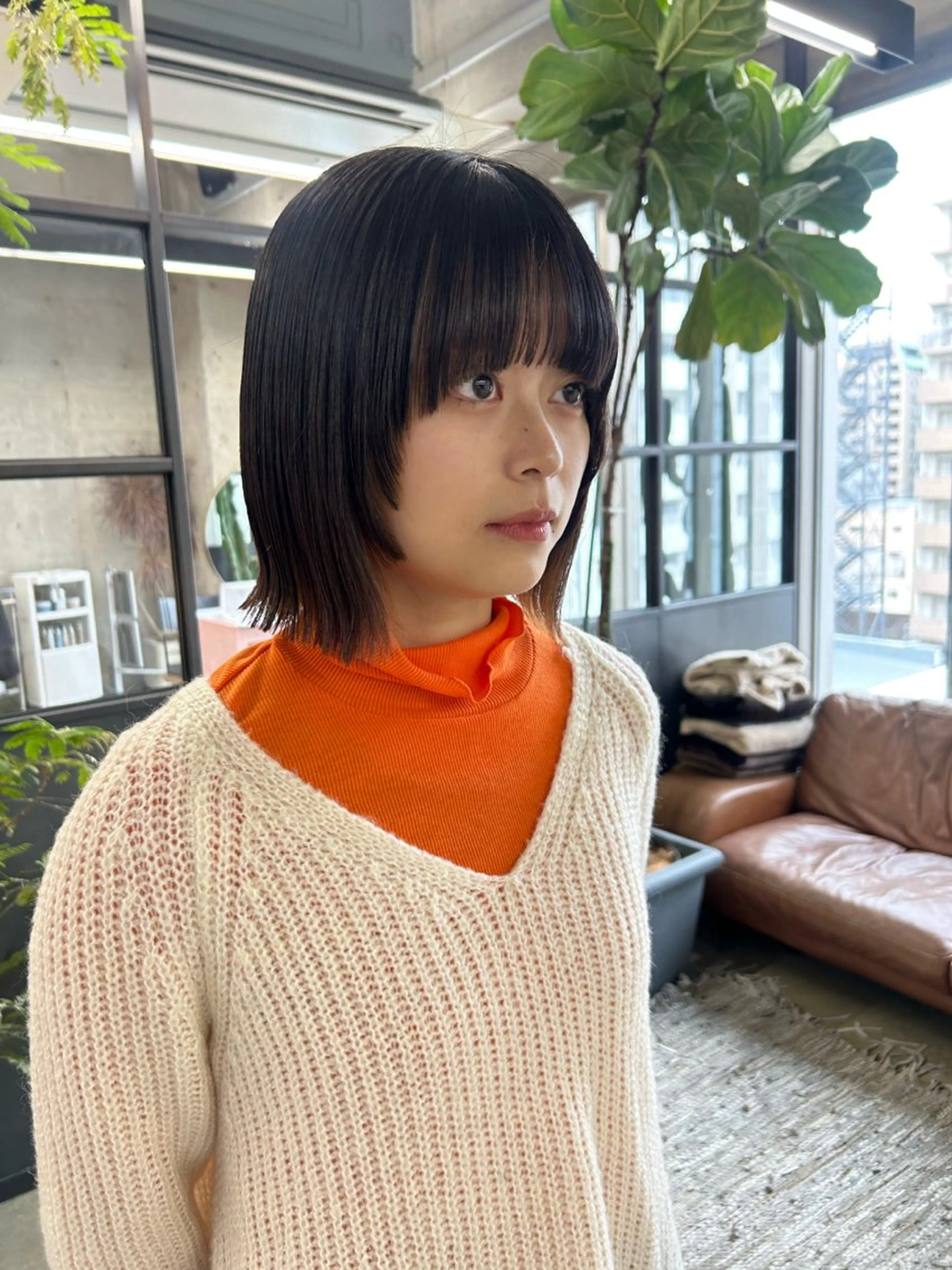 ミディアム ボブ 顔周りカット 小川真歩/パーマ /暖色オリーブのヘアスタイル