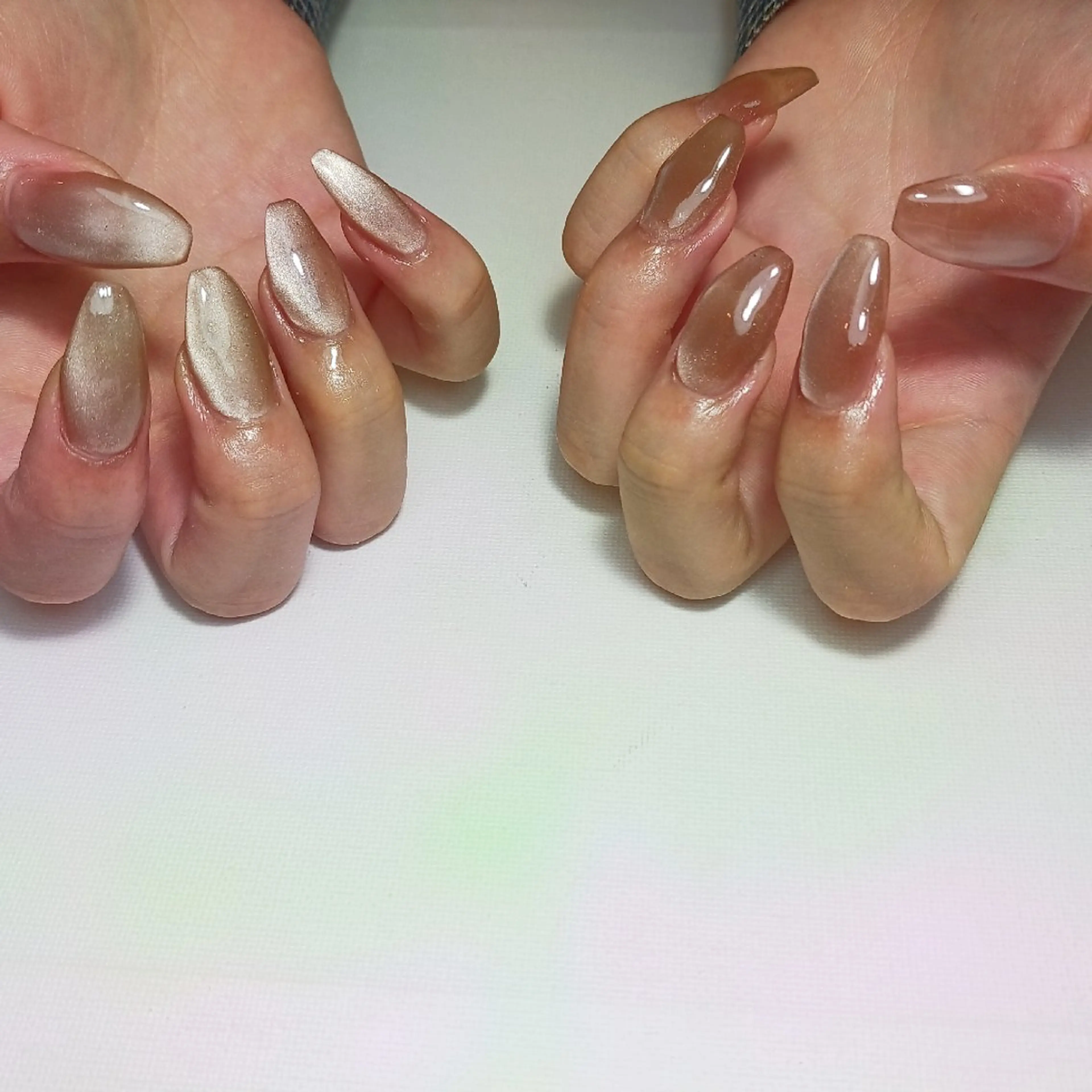 ネイル ブラウン ジェルネイル マグネットネイル 持ち込み ショートネイル ハンドネイル owlnail /持込みデザイン専門のネイルデザイン