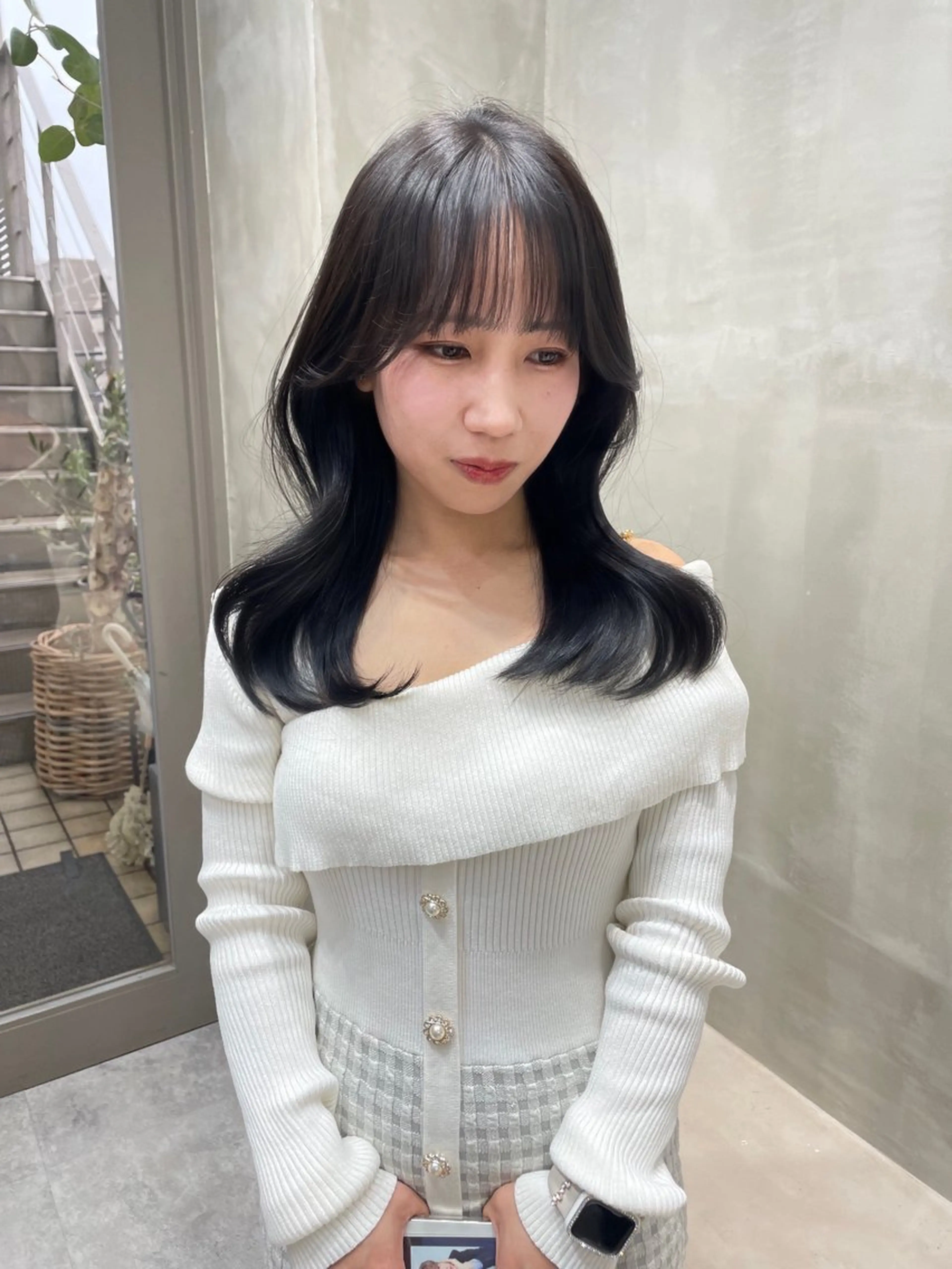 セミロング カラー ヘアアレンジ 黒髪 ブルーカラー ブルーブラック 韓国風ヘア レイヤーカット the path shogo🌻のヘアスタイル