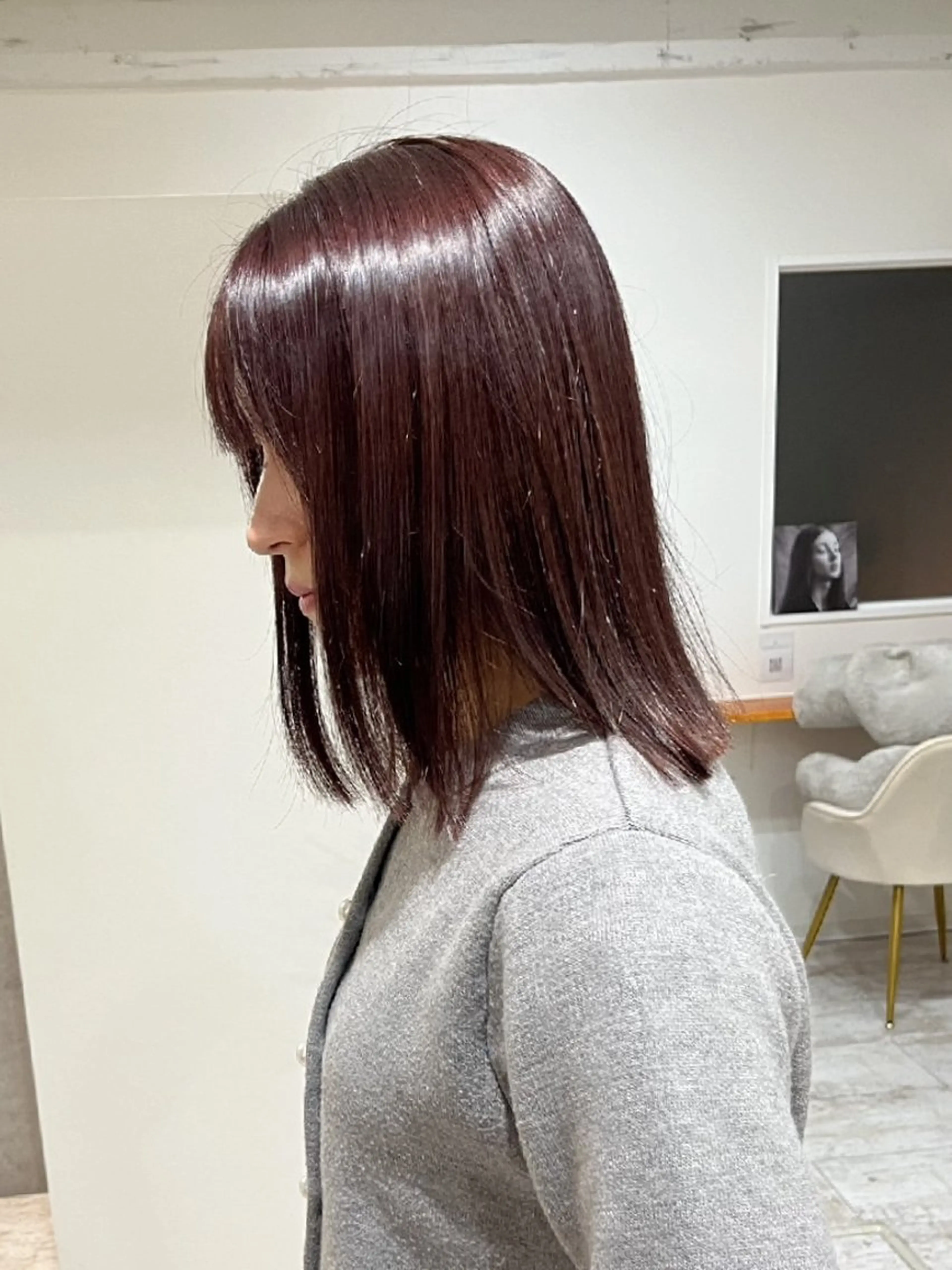 ミディアム カラー ブリーチ ブラウンカラー ブリーチなしカラー レッドカラー レッドブラウン ヘアカラー トリートメント ate.心斎橋 髪質改善のヘアスタイル