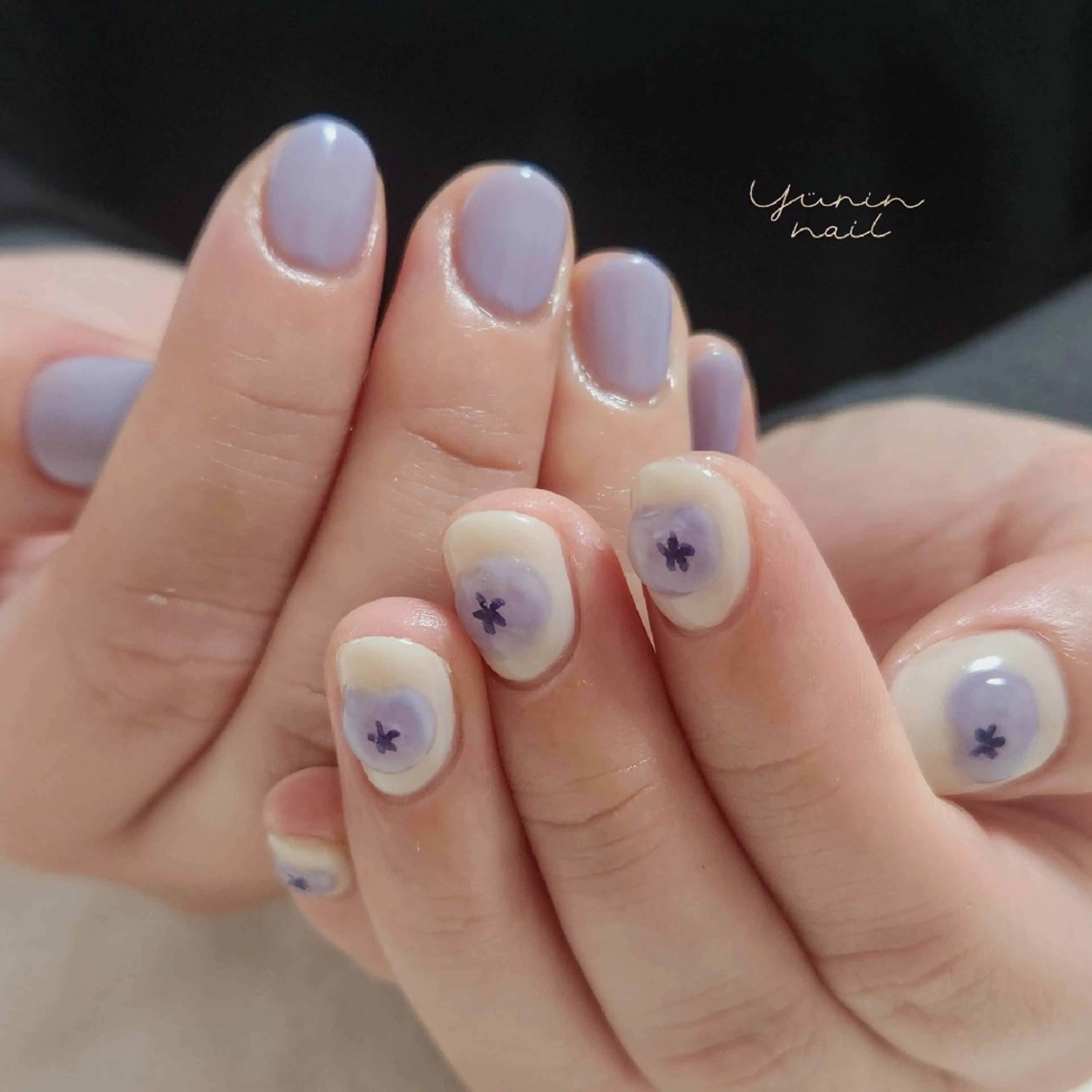 ネイル ブルー ショートネイル ハンドネイル ショートネイル専門 yurin nailのネイルデザイン