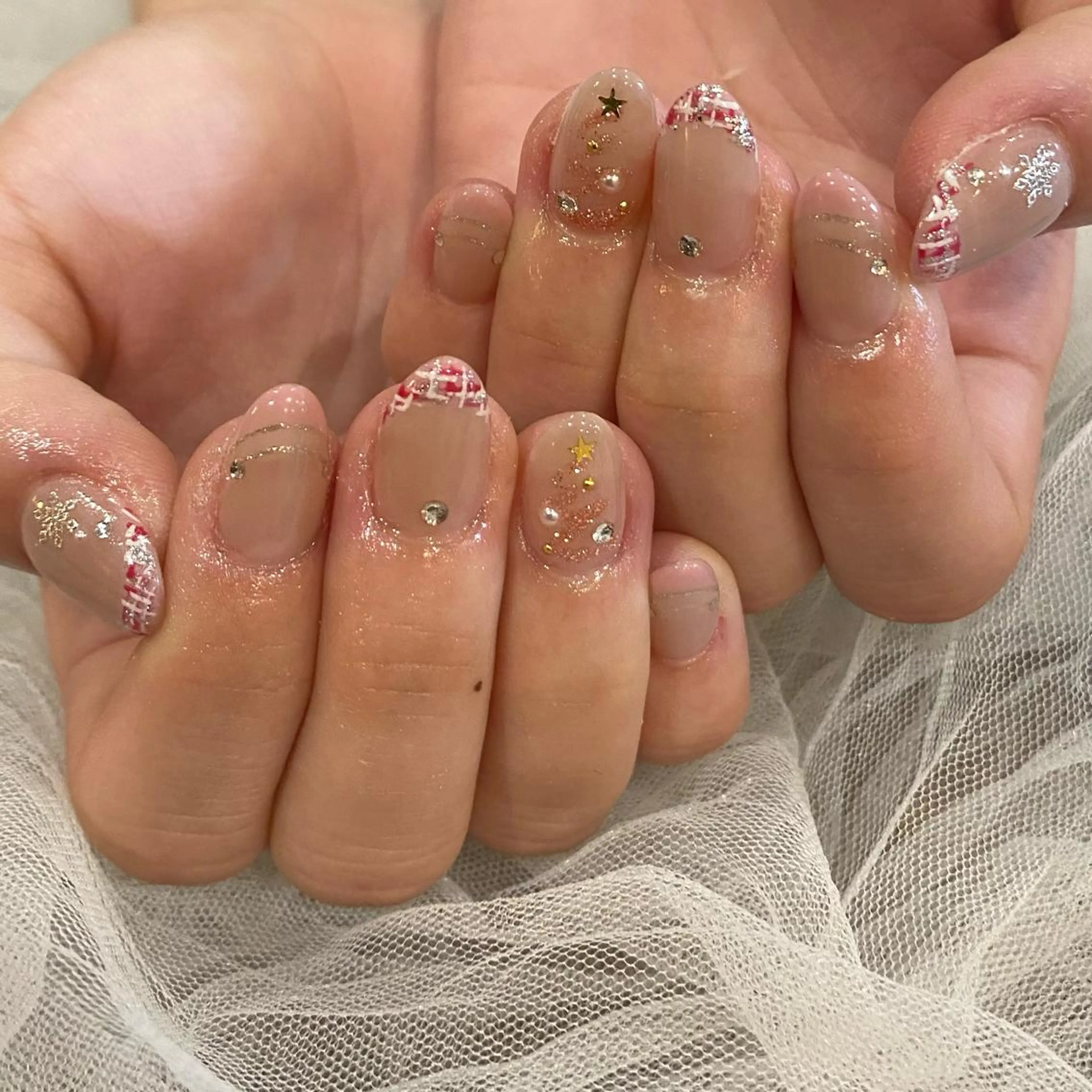 ネイル フレンチネイル ツイードネイル ハンドネイル Cleo伏見店🌿 Momokaのネイルデザイン