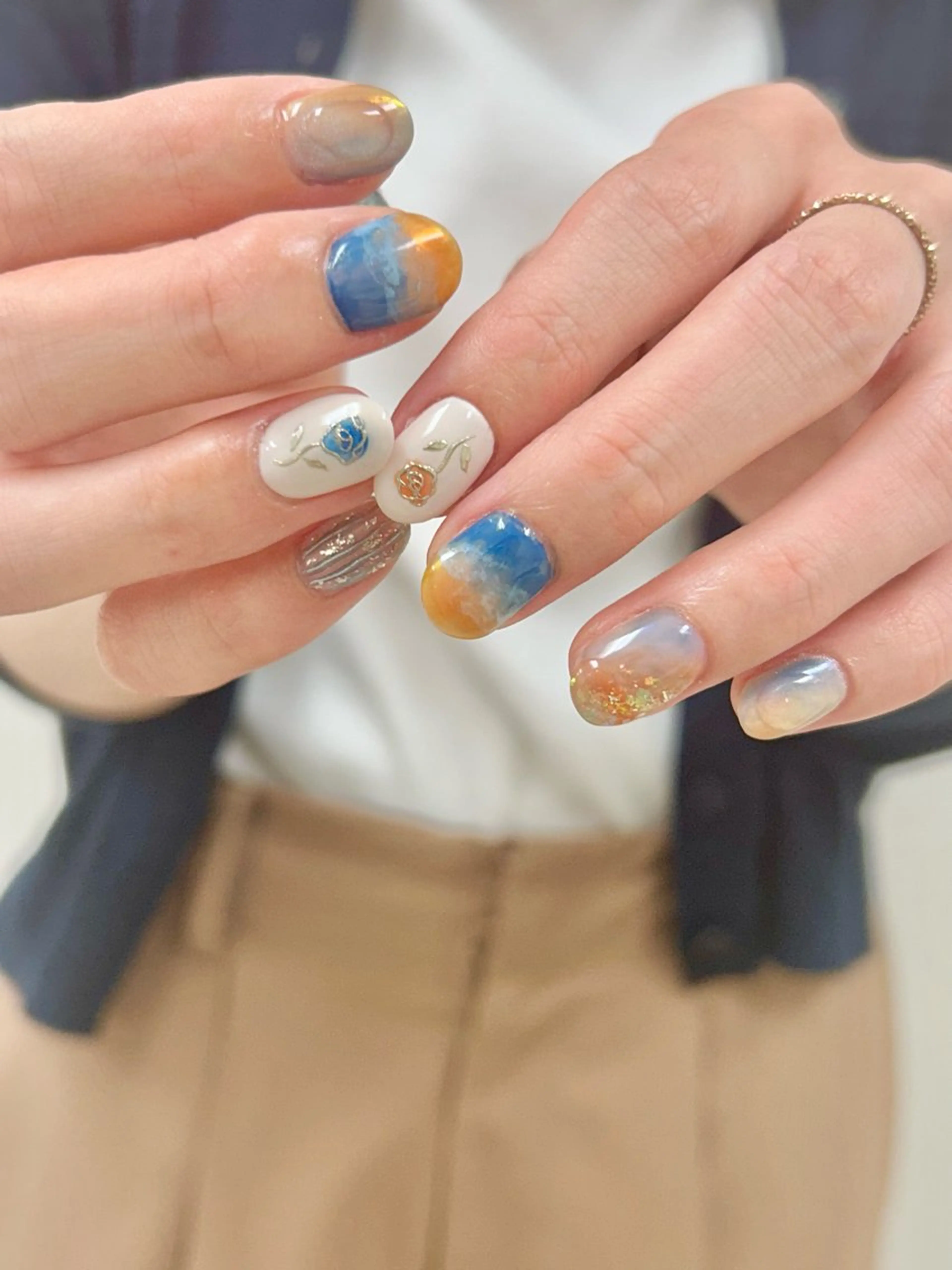 ネイル オーロラネイル ニュアンスネイル オレンジ ハンドネイル raku  nail 浦和店 【ラクネイル】所属・m Natsume.のネイルデザイン