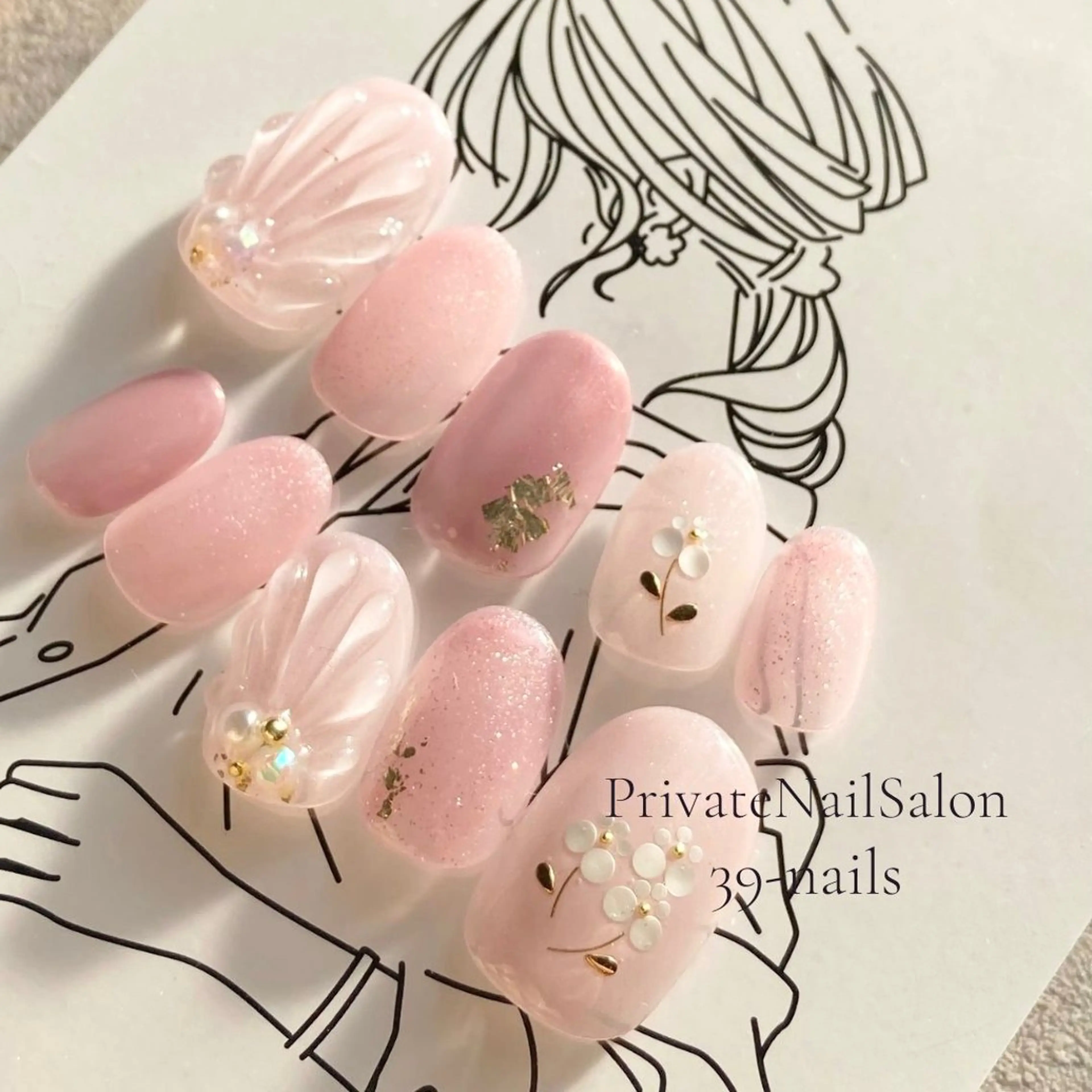 ネイル 成人式 ジェルネイル パラジェル ぷっくりネイル ブライダルネイル 39-nails EharaMikuのネイルデザイン