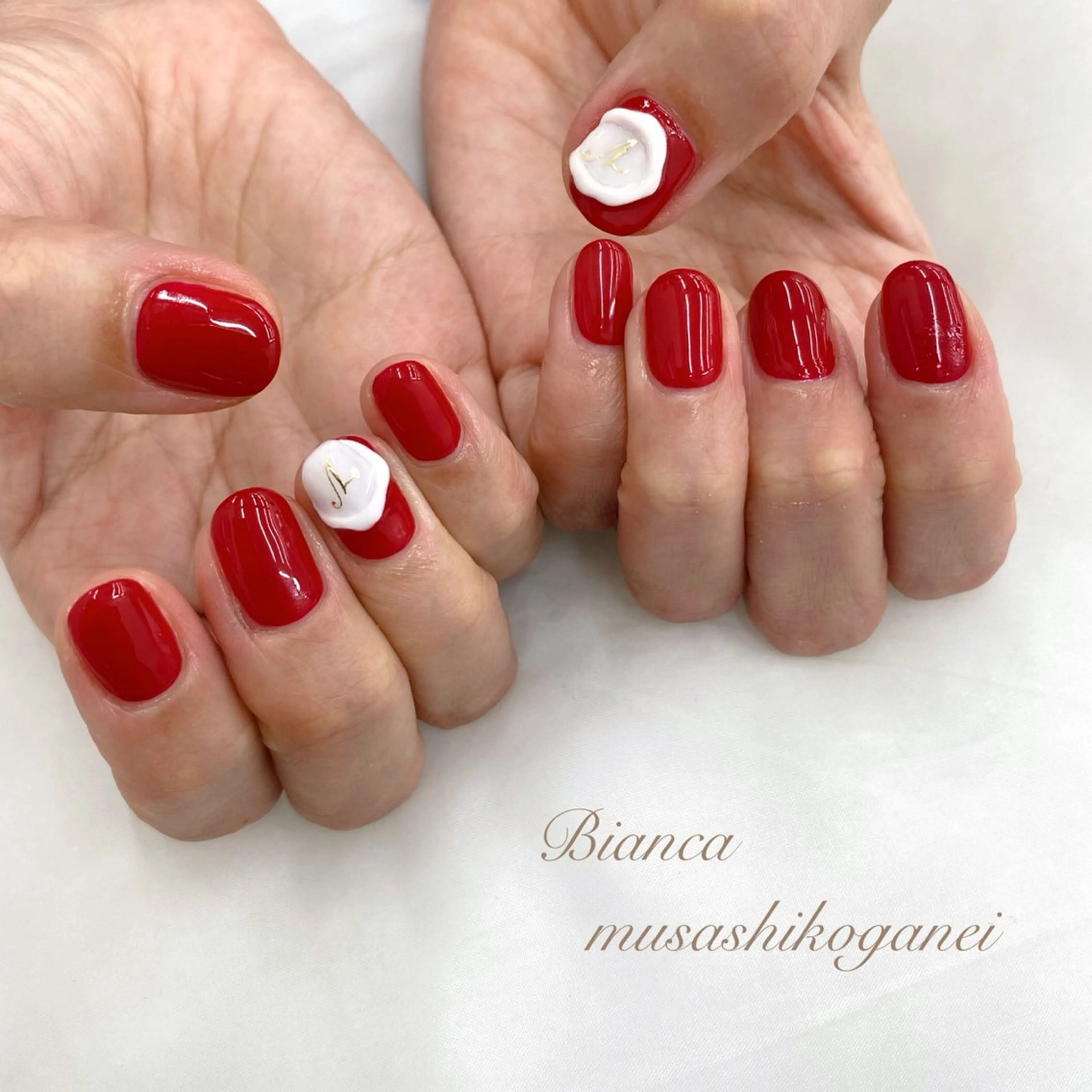 ネイル 赤色 ハンドネイル Bianca 武蔵小金井 しぎはらのネイルデザイン