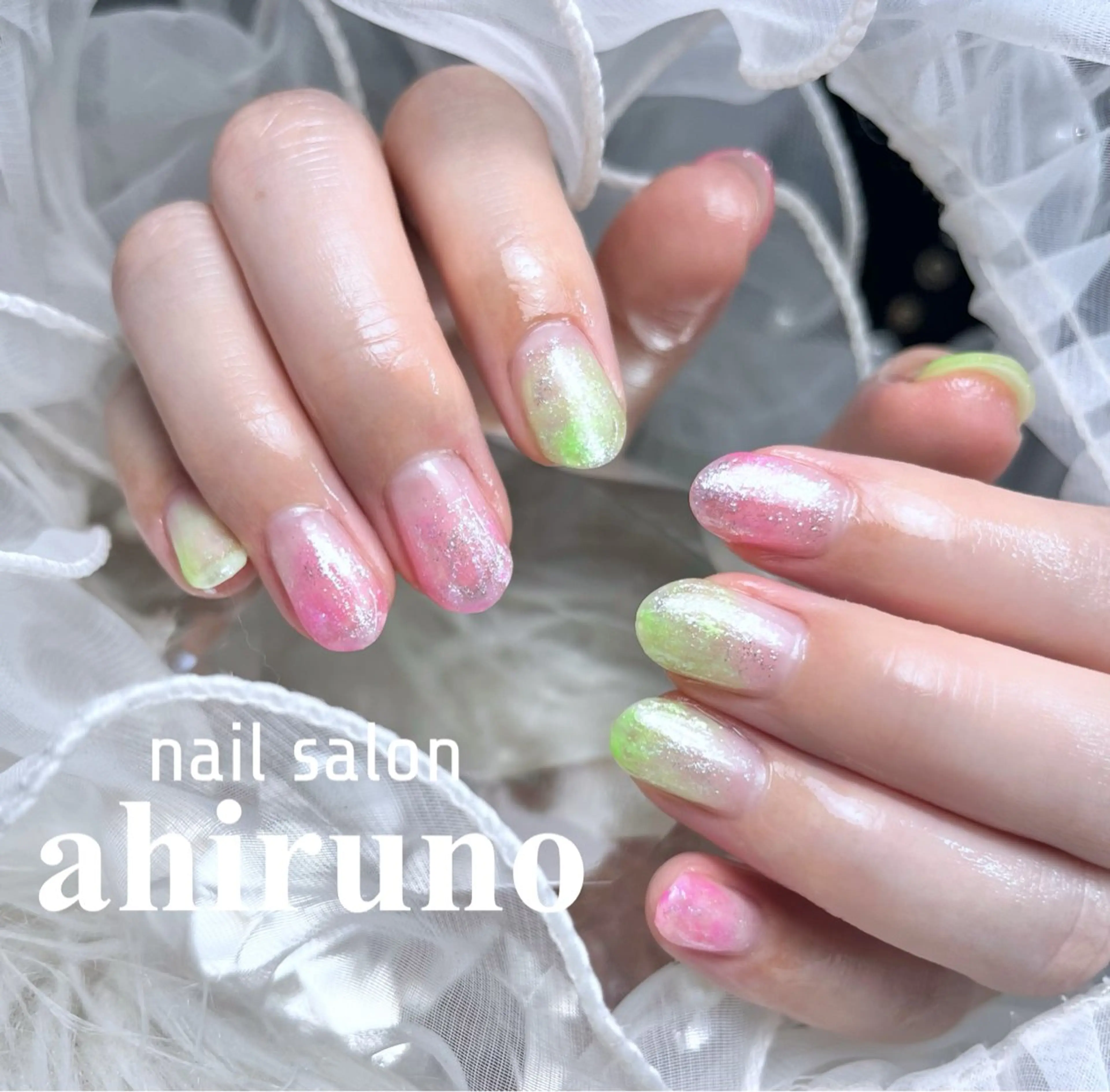 ネイル クリアネイル グリーン キラキラネイル ピンク ショートネイル ａｈｉｒｕｎｏ ✿ ｙｕiのネイルデザイン