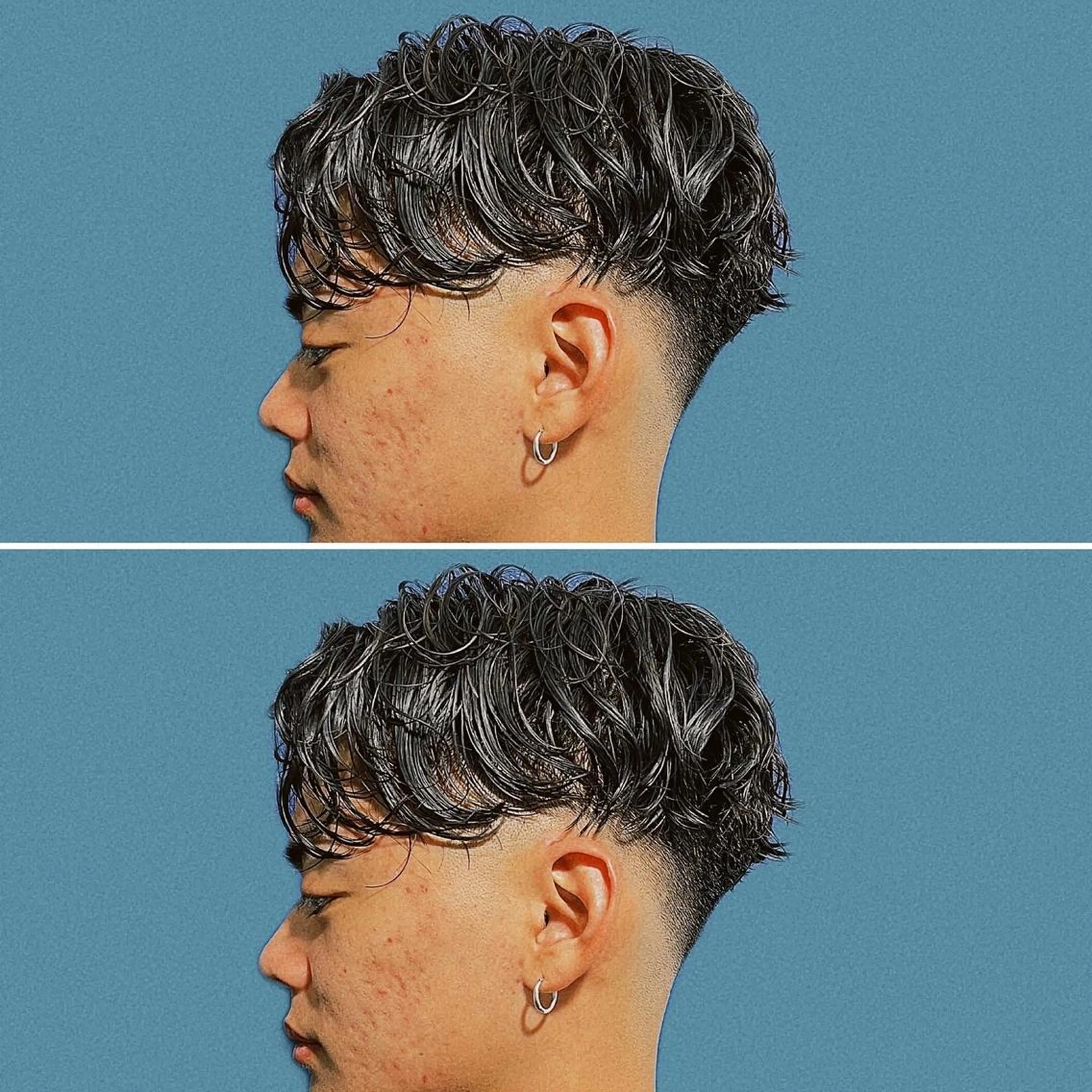 ミディアム パーマ メンズ ミディアムパーマ フェードカット メンズハイトーン メンズパーマ &CREW スタッフのヘアスタイル