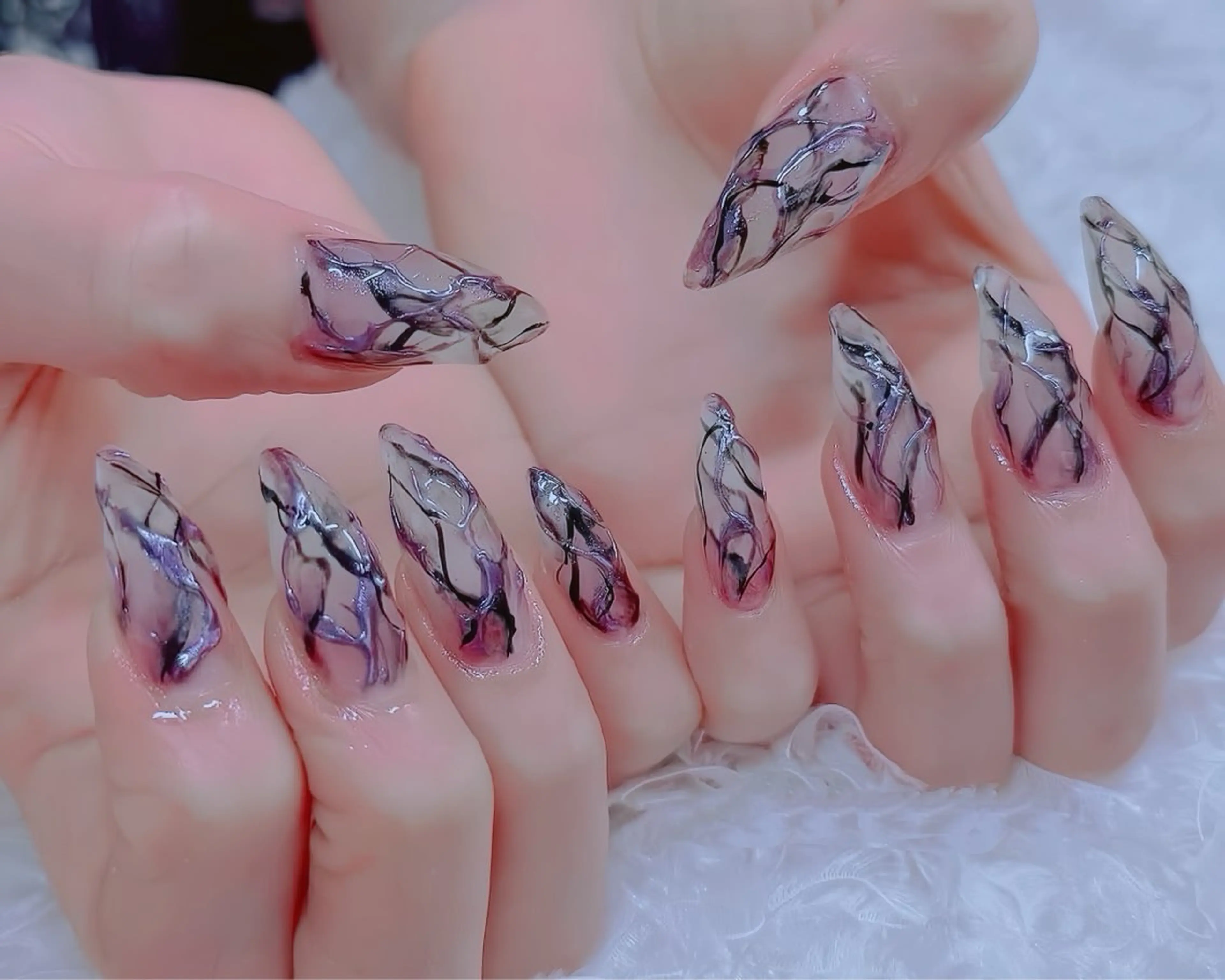 ネイル チークネイル フレンチネイル ガラスフレンチ グラデーション キラキラネイル ハンドネイル Rin Nailのネイルデザイン