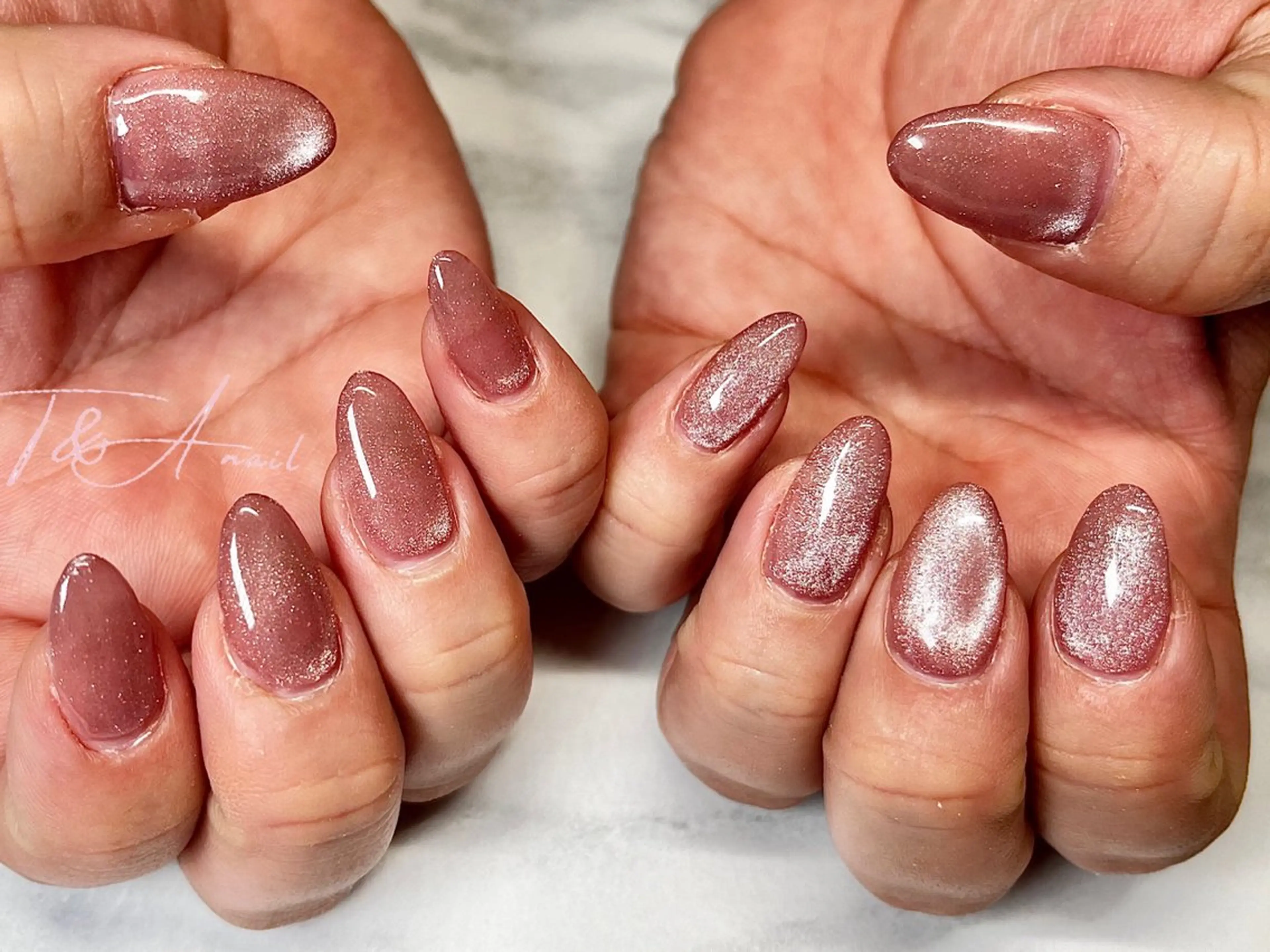 ネイル 長さ出し ジェルネイル マグネットネイル ピンク スカルプネイル ハンドネイル T&A nailのネイルデザイン